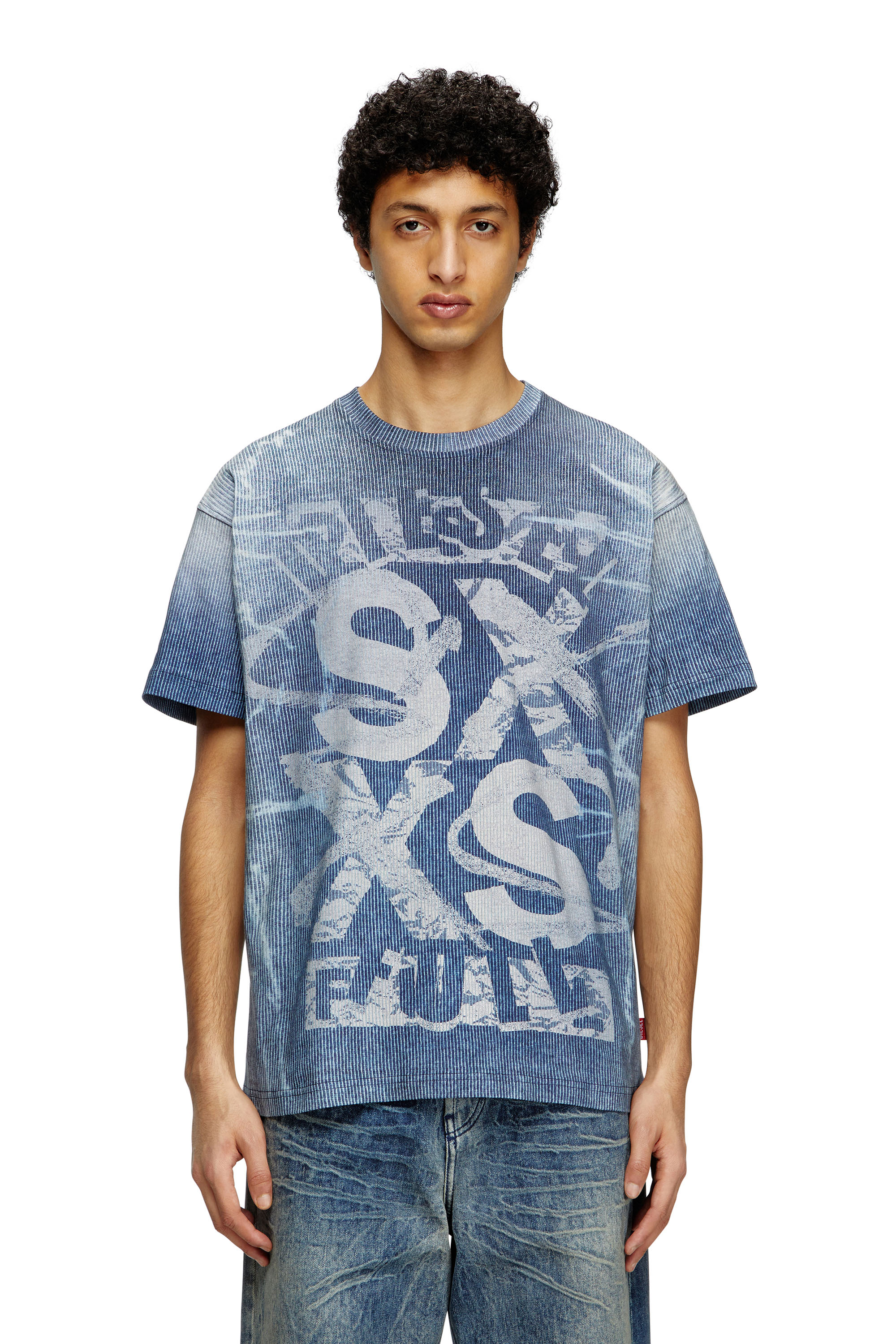 Diesel - T-NORM-R3, Male's T-shirt with rib-knit print in Blue - 1