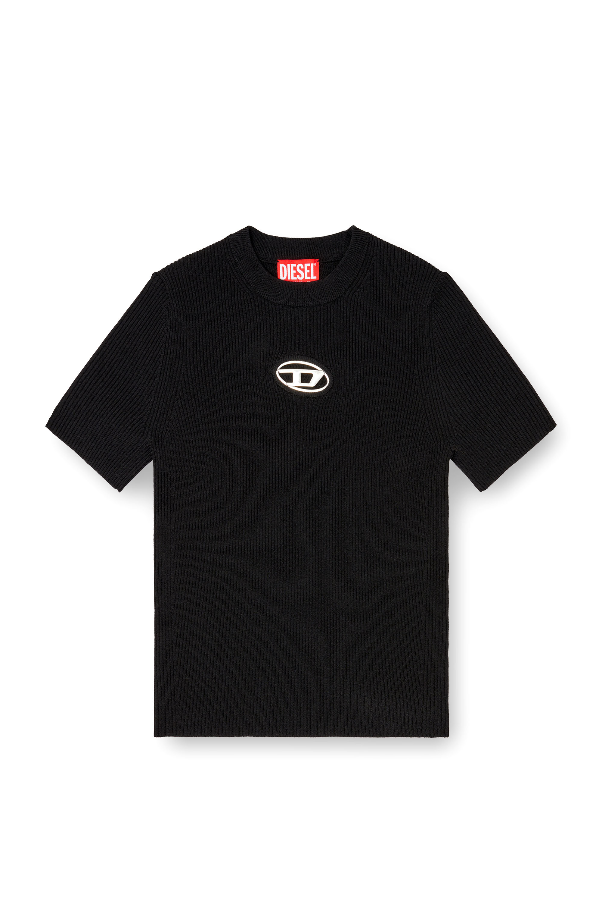 Diesel - M-VALARI-SS, Female's Short-sleeve jumper with metal Oval D in Black - 3