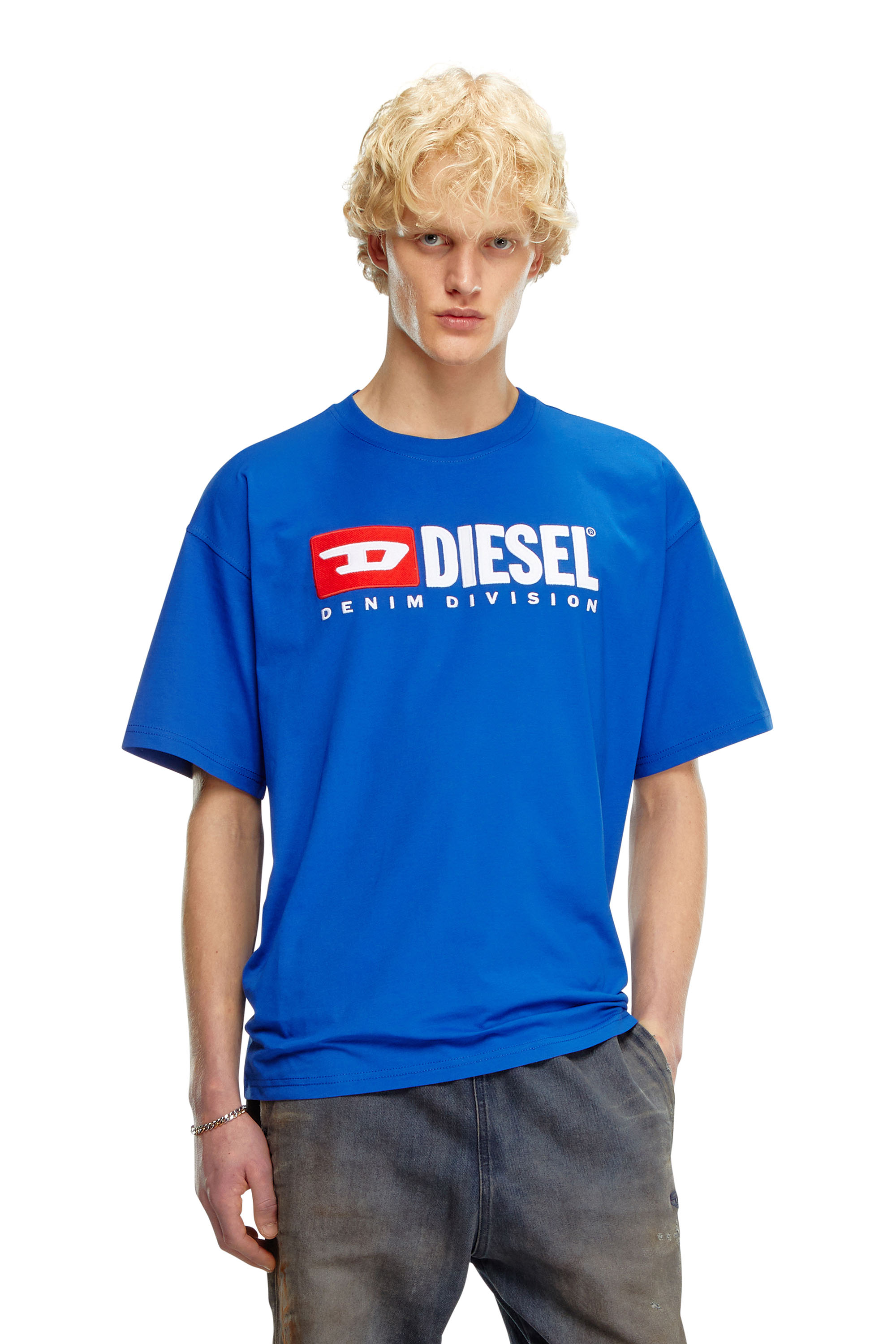 Diesel - T-BOXT-DIV, Male's T-shirt with Diesel patch logo in Blue - 1