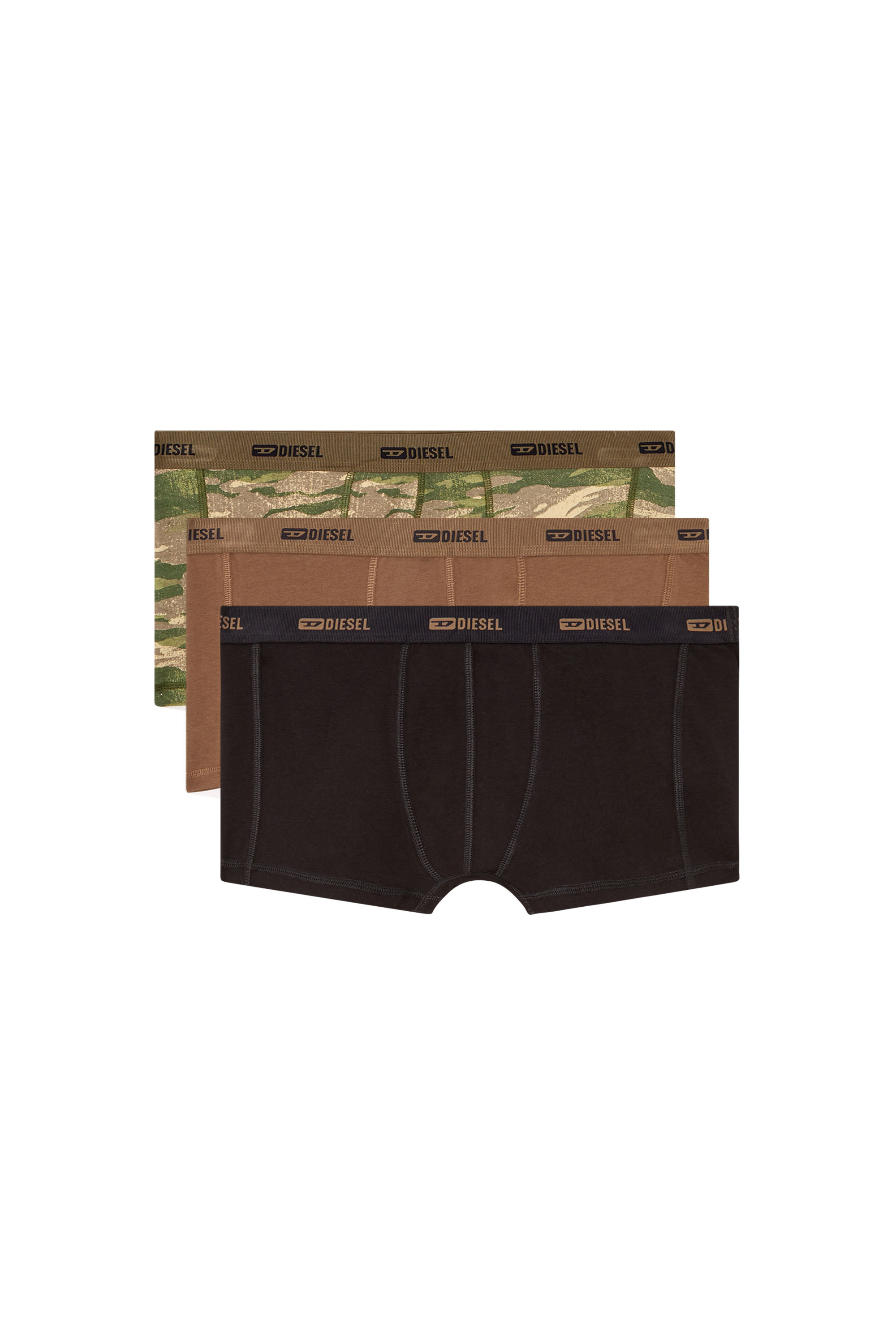 Diesel - DAMIEN-UTLT-3PACK, Male's 3-pack of boxer briefs plain and camo in Brown/Green - 1