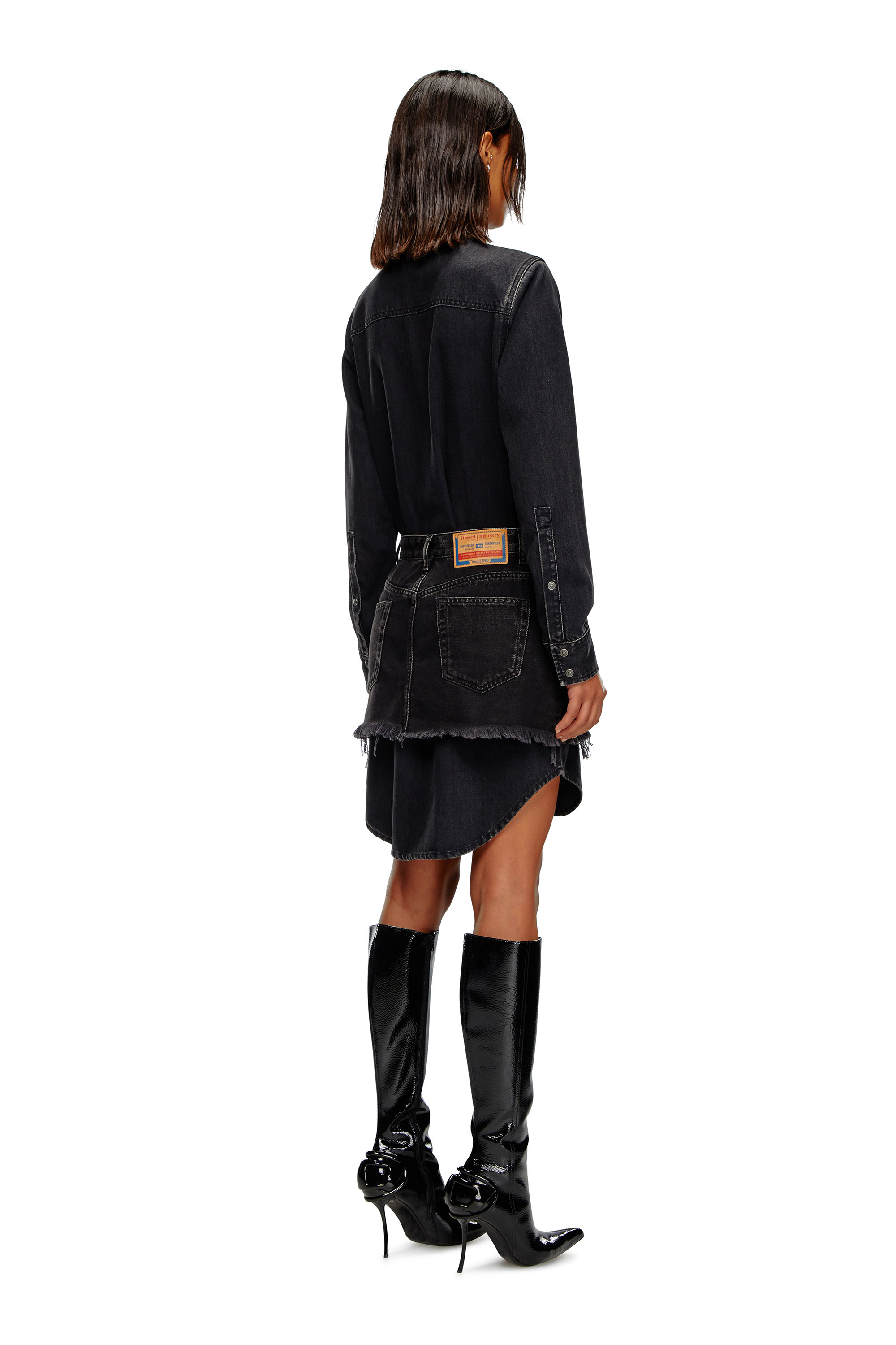 Diesel - DE-DESY-D, Female's Denim dress with skirt detail in Black - 3