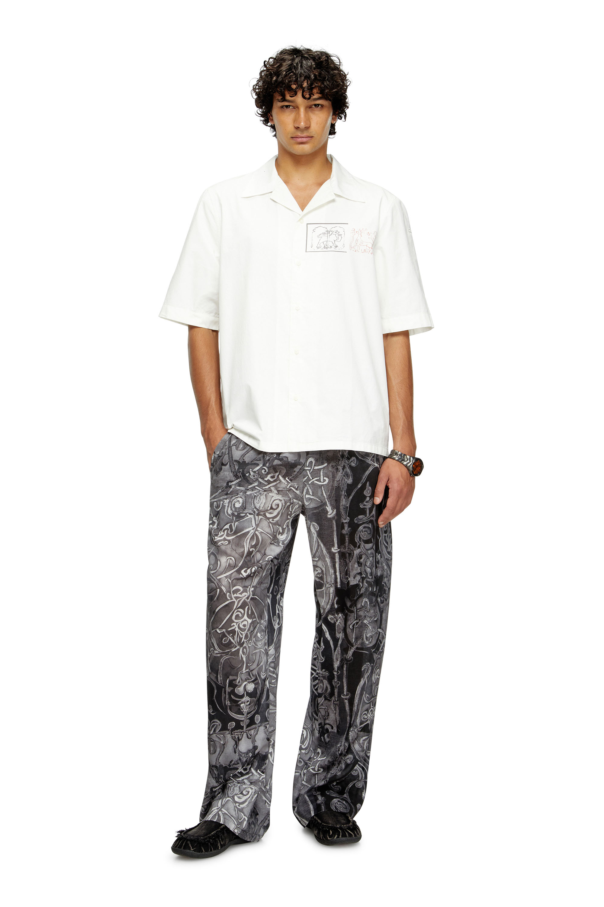 Diesel - S-BRACK-A-HGBS, Male's Shirt with sword print in White - 3