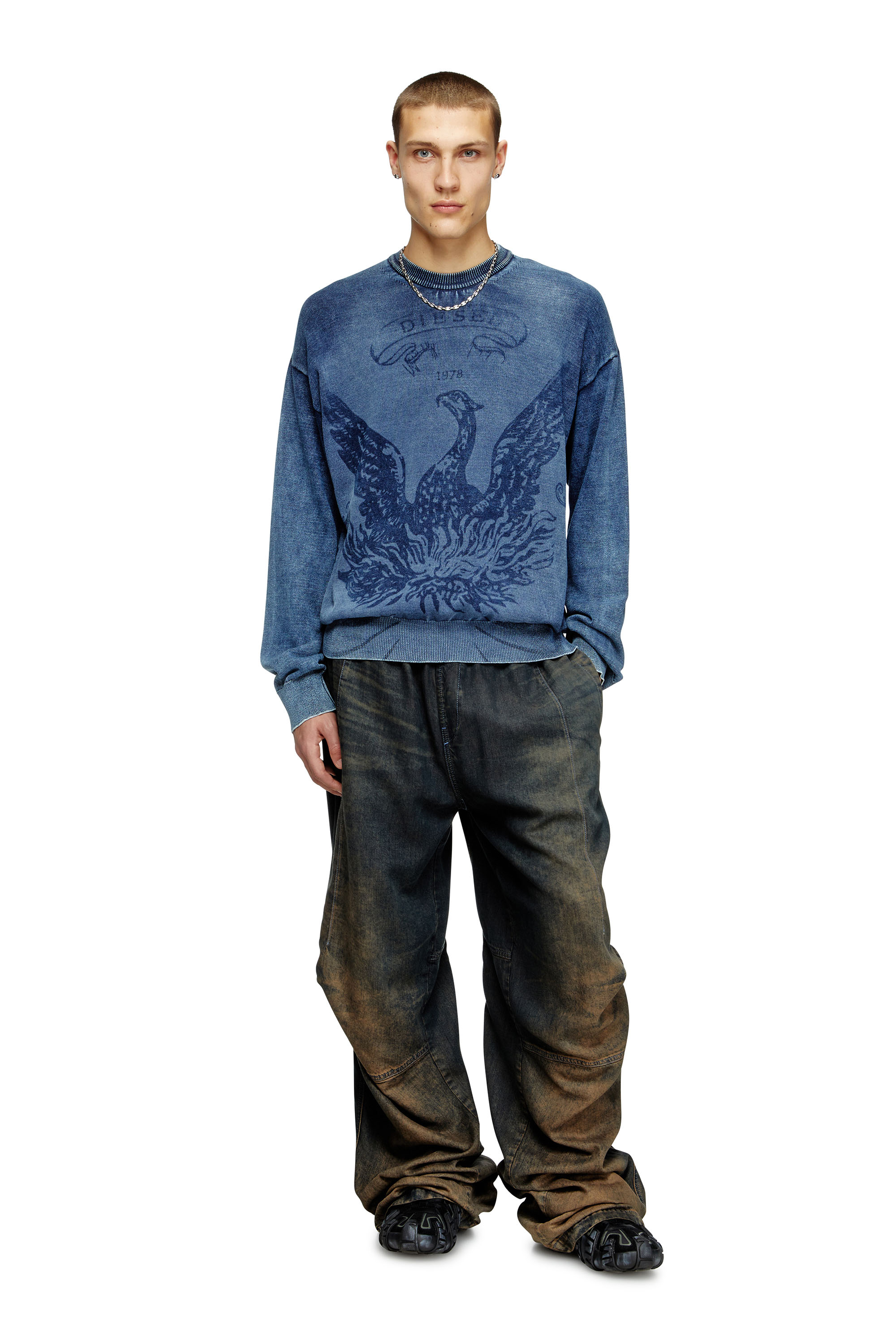 Diesel - K-FENICOL, Pull indigo avec logo du phénix Homme in Bleu - 2