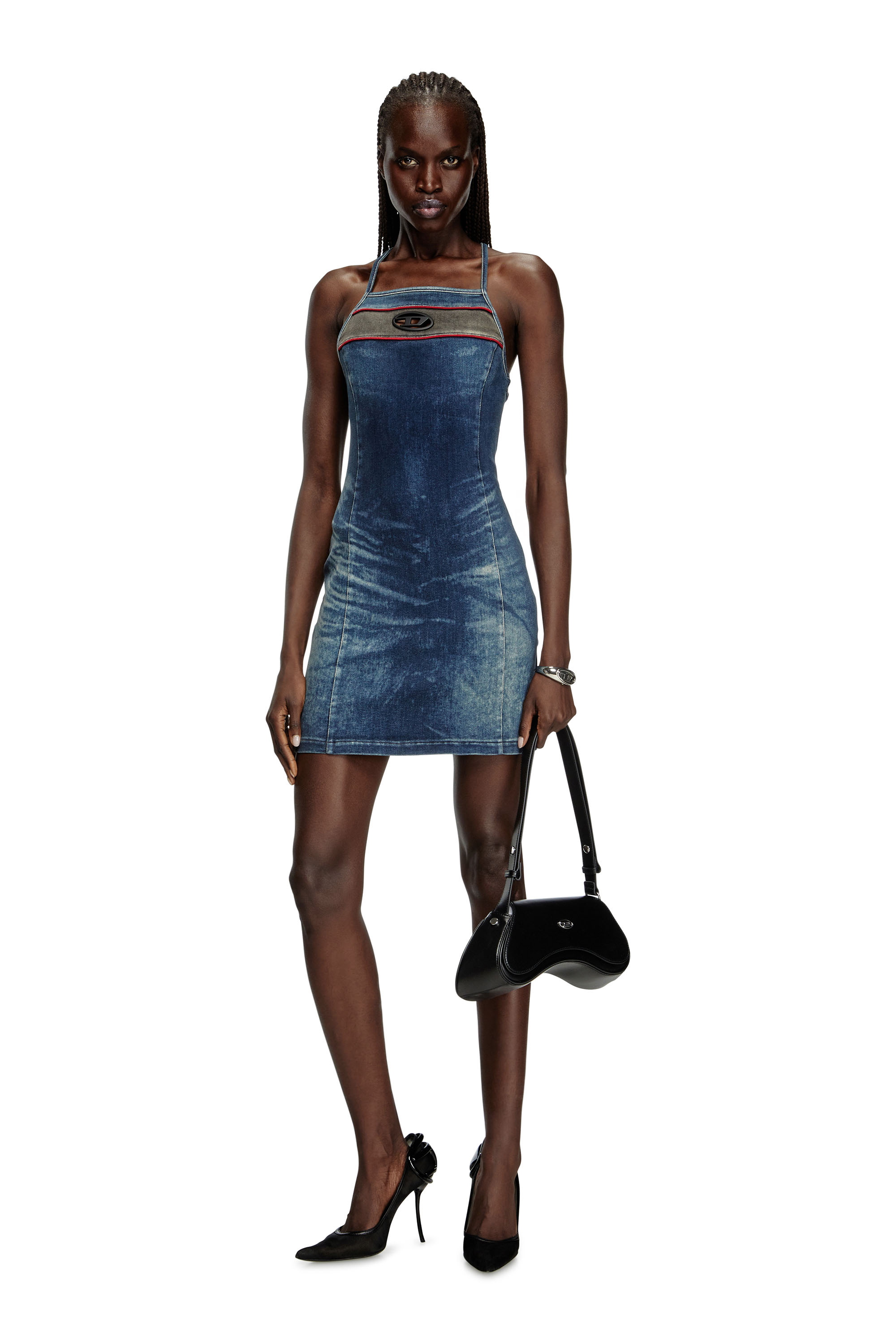 Diesel - DE-PILU-DRESS-S, Female's Short dress in stretch bicolour denim in Dark Blue - 1