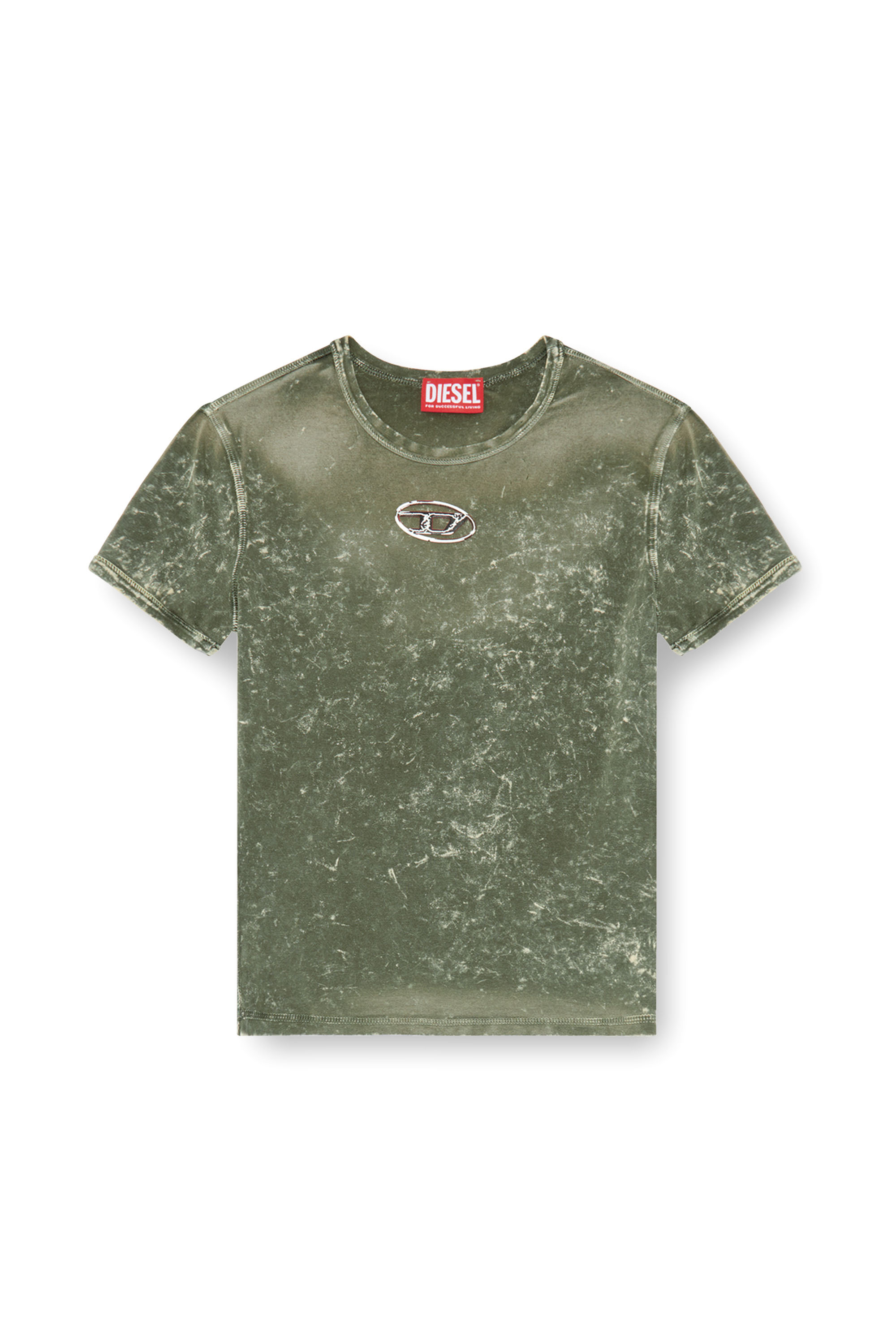 Diesel - T-UNCUTIES-P1, Female Marble-effect T-shirt in stretch jersey in Green - Image 4
