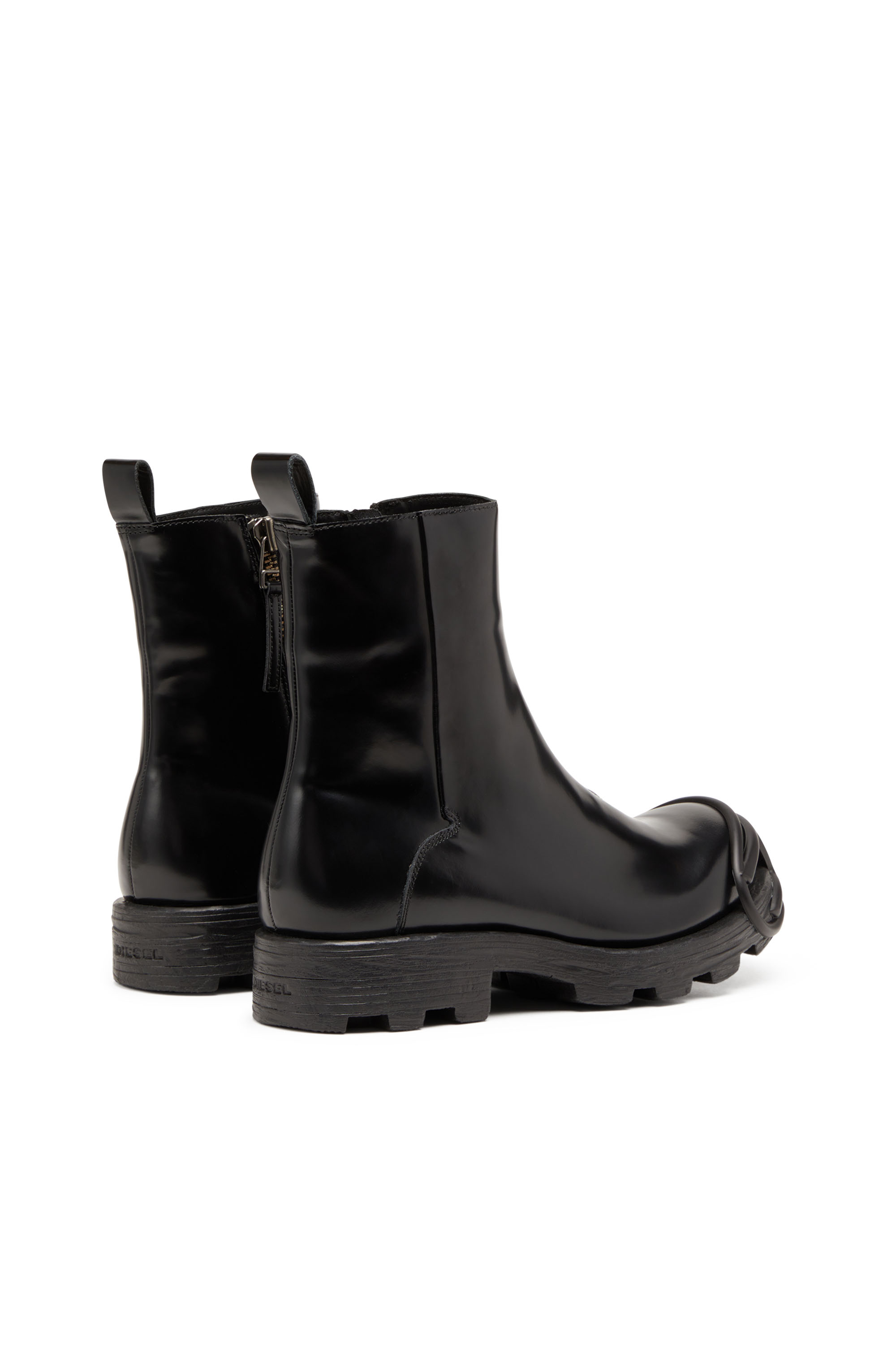Diesel - D-HAMMER BT ZIP D, Male D-Hammer-Leather Chelsea boots with Oval D toe caps in Black - Image 3