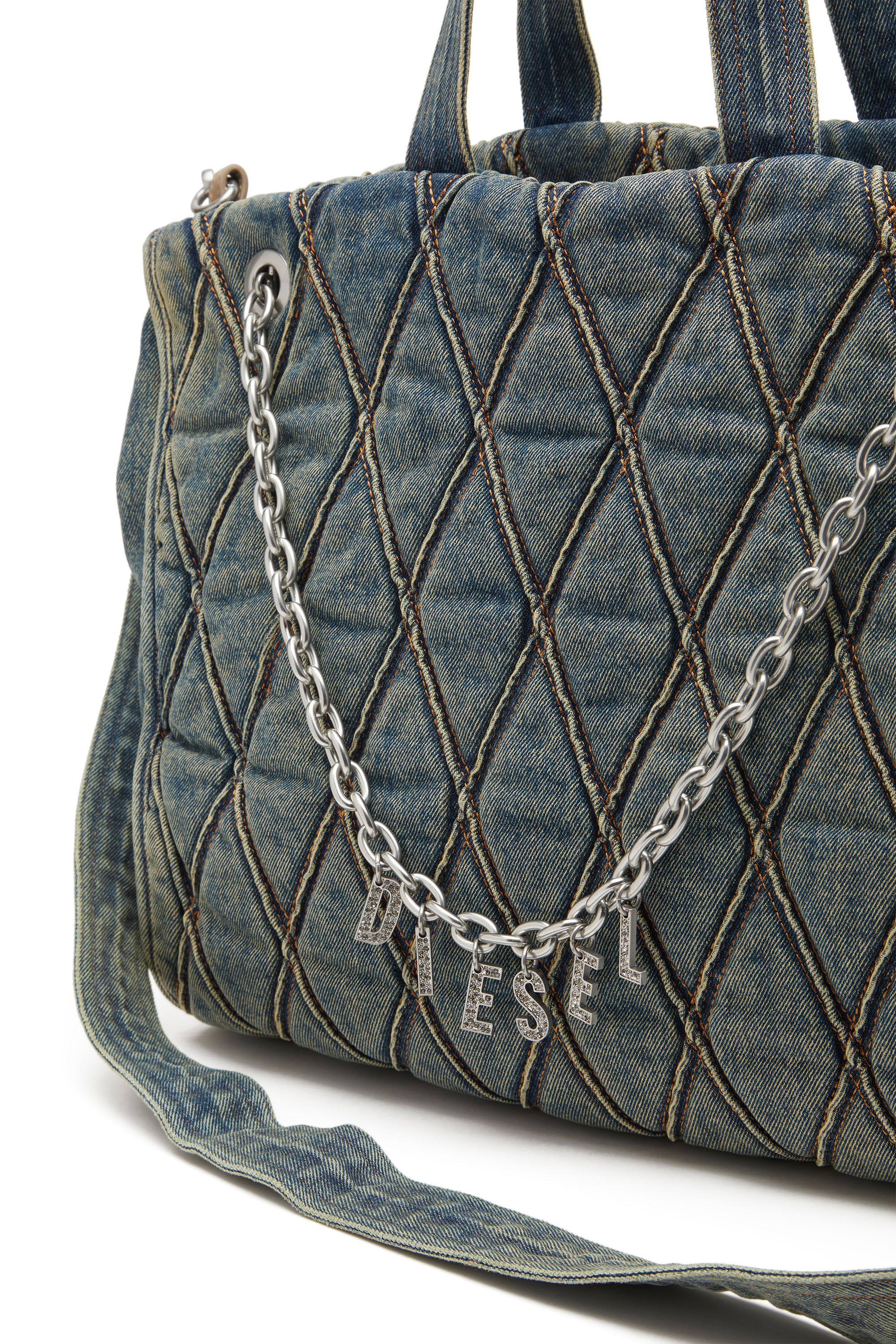 Diesel - CHARM-D SHOPPER, Female Charm-D-Tote bag in Argyle quilted denim in Blue - Image 5