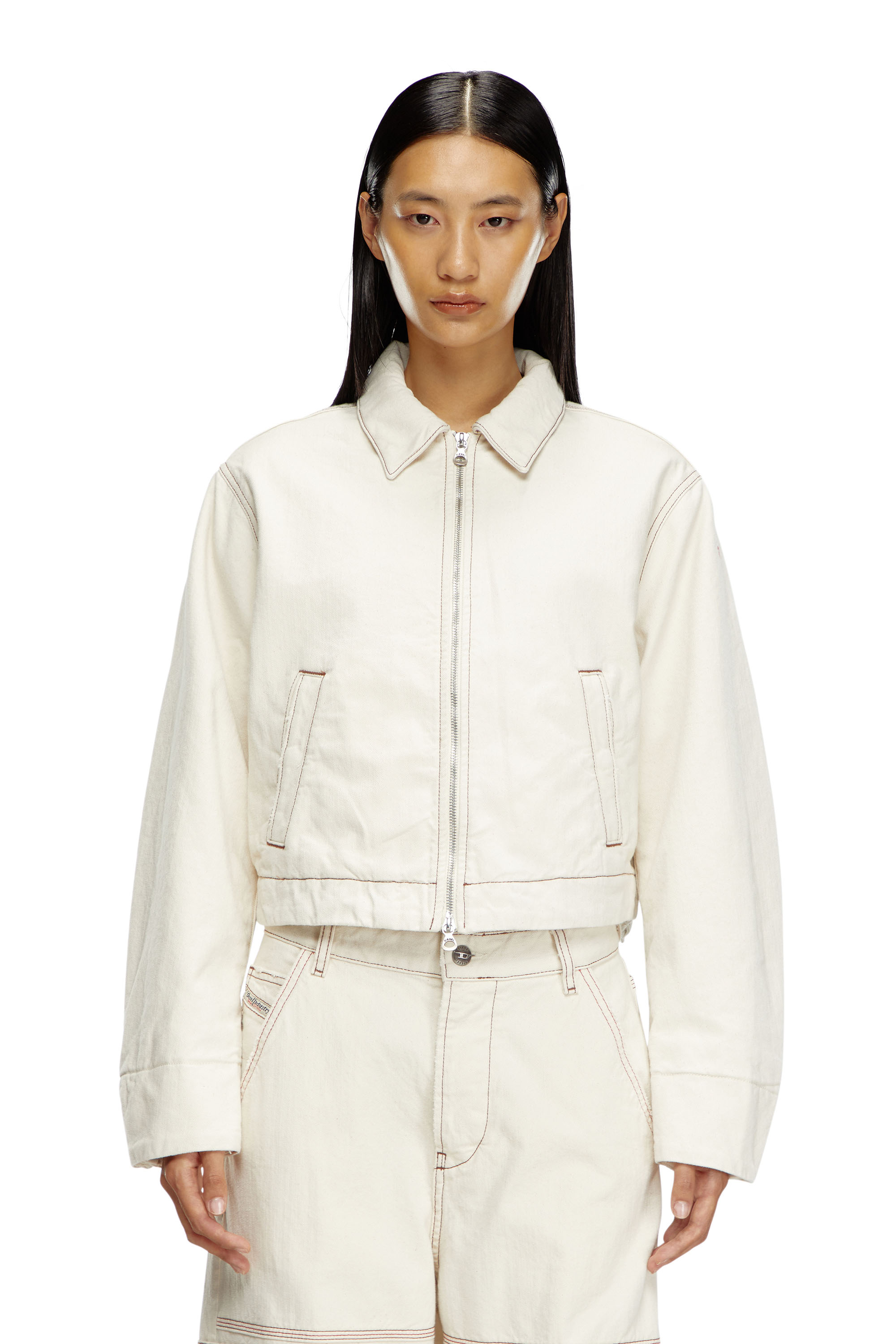 Diesel - DE-NOVA, Female's Padded jacket in clean-wash denim in White - 5