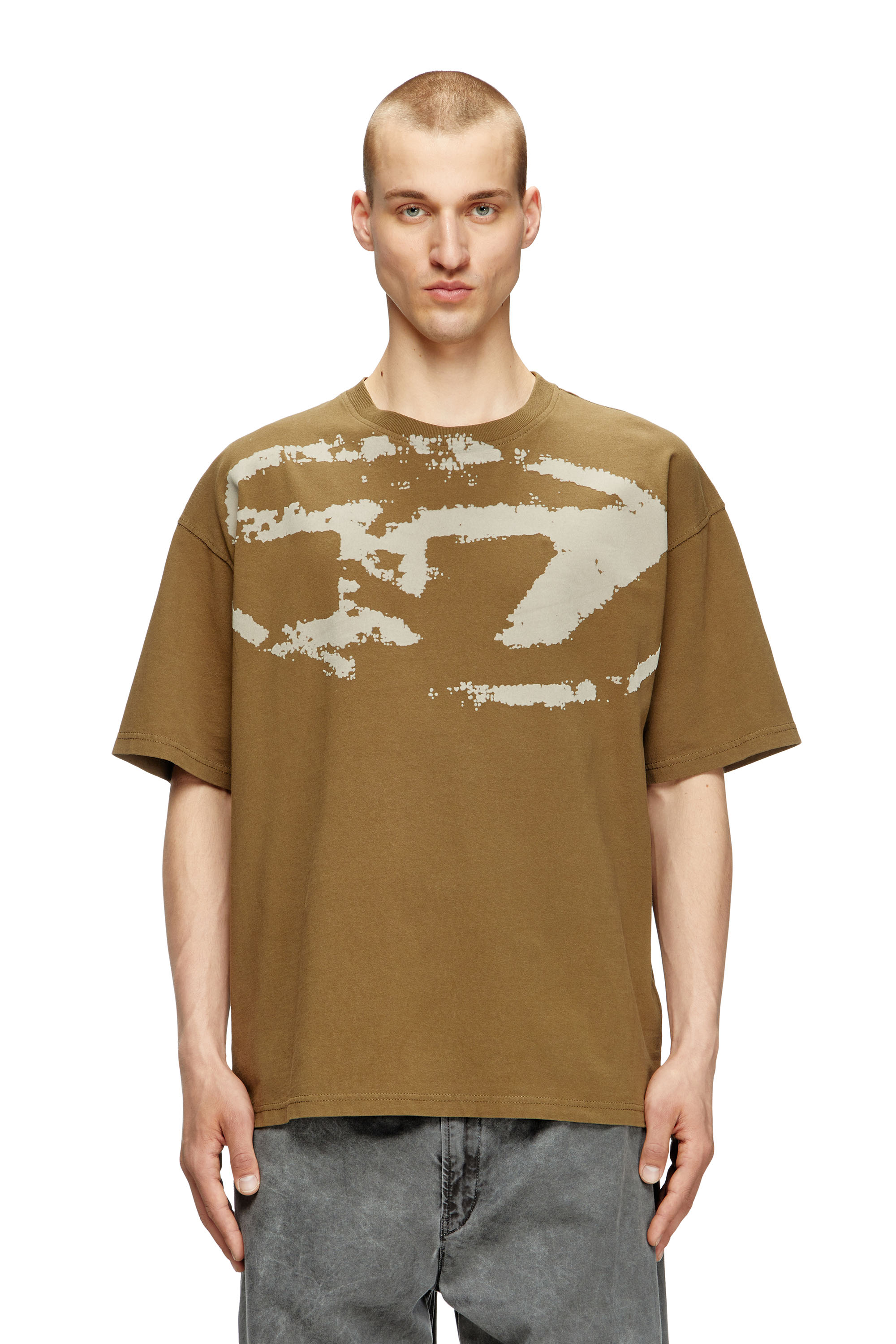 Diesel - T-BOXT-N14, T-shirt avec logo floqué effet vieilli Homme in Marron - 1