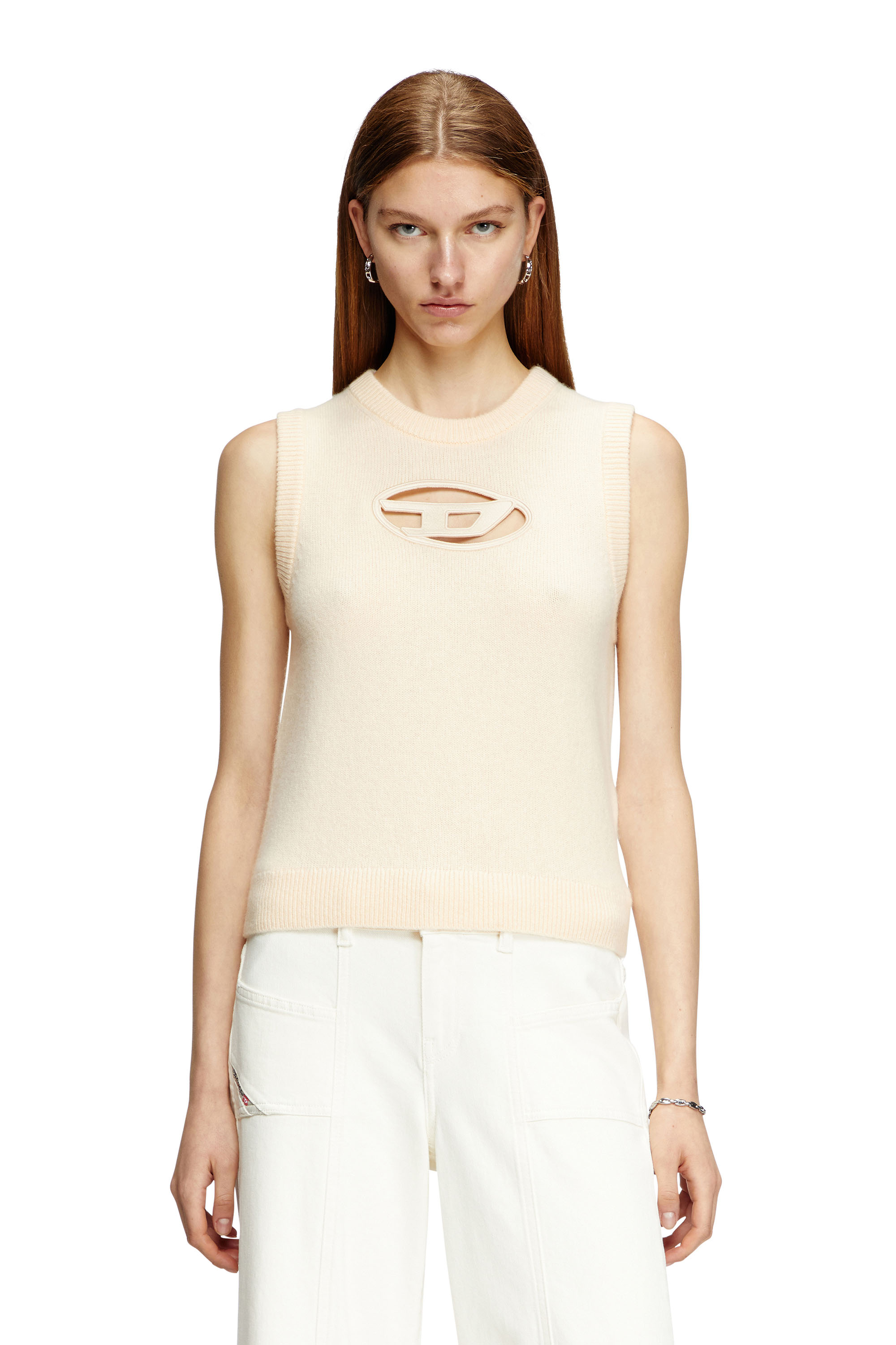 Diesel - M-ARGARIN-SL, Female's Knit tank top in cashmere blend in Beige - 1