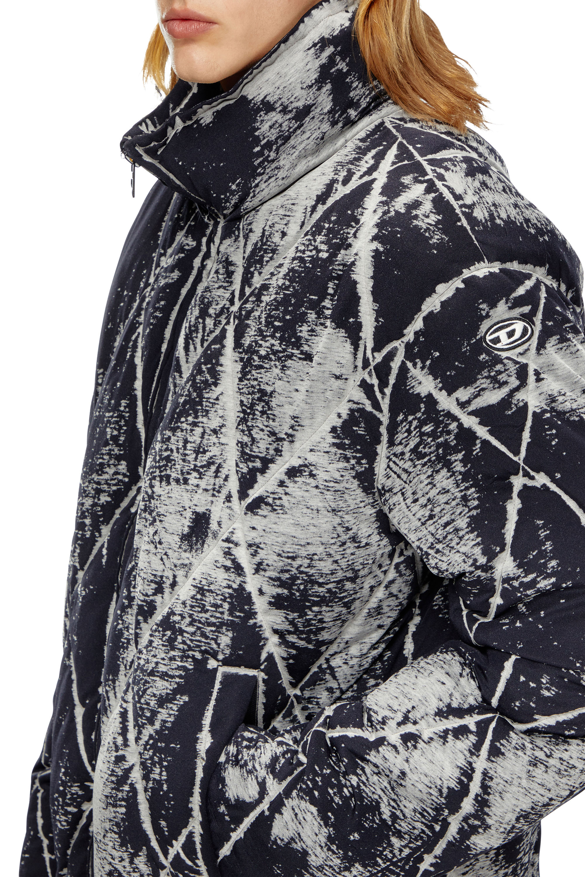 Diesel - W-MARCEL, Male Puffer jacket in burn-out jersey in Black - Image 5