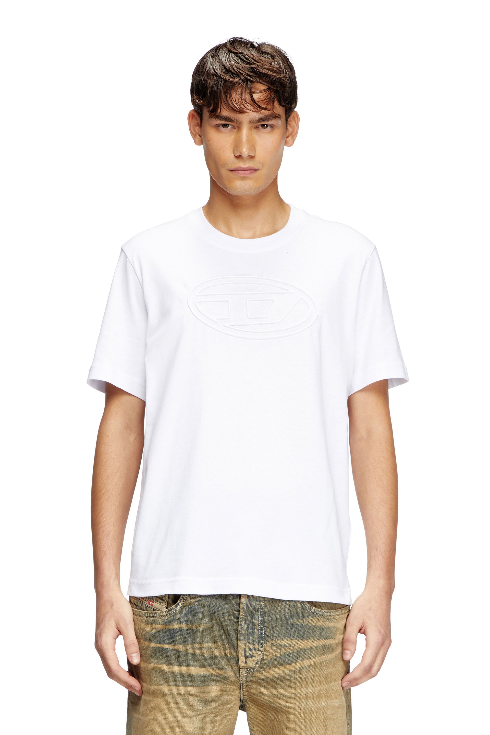 Diesel - T-ADJUST-BIGOVAL, Male's T-shirt with embossed Oval D in White - 1