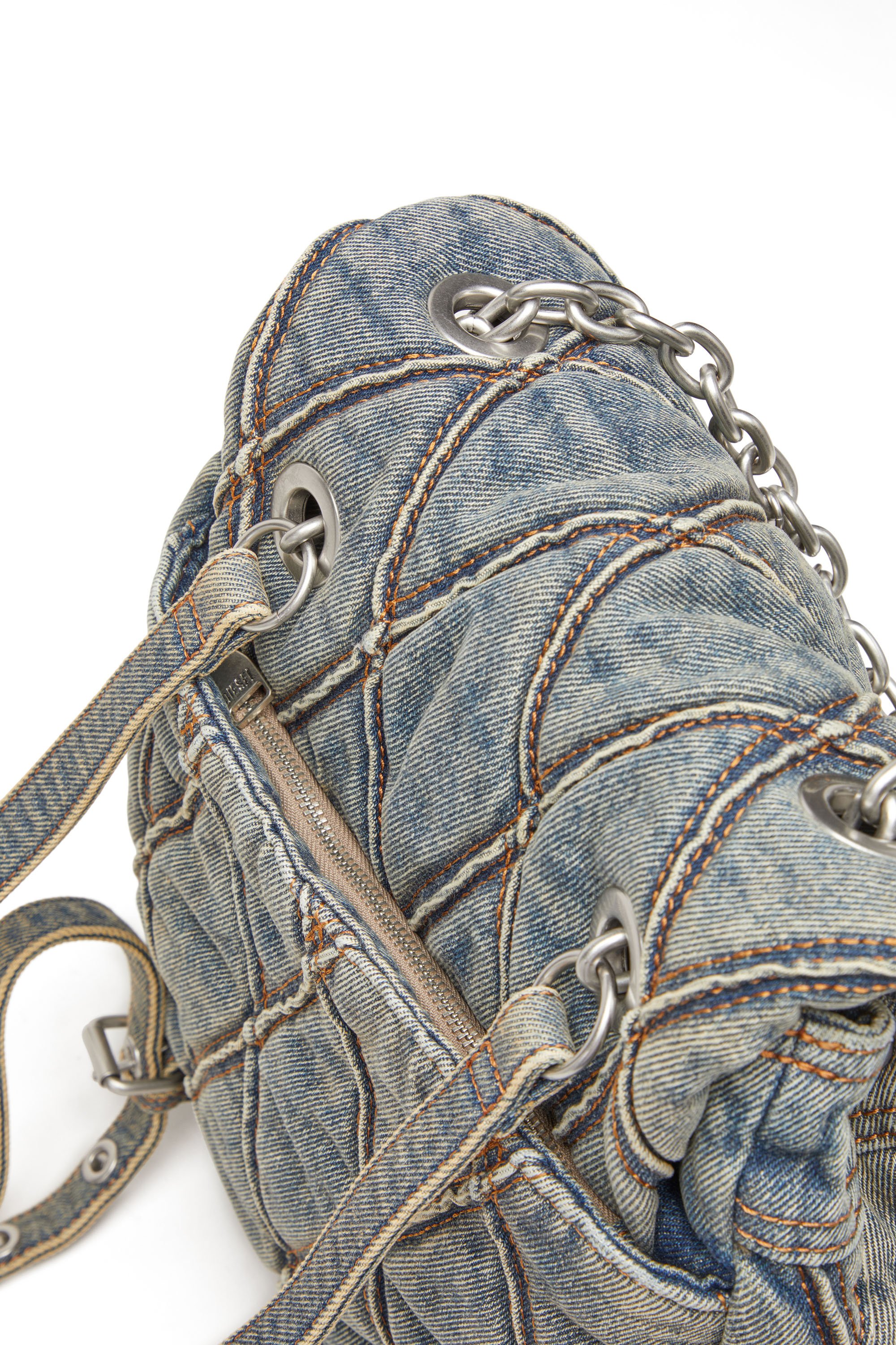 Diesel - CHARM-D BACKPACK S, Female Charm-D S-Backpack in Argyle quilted denim in Blue - Image 7