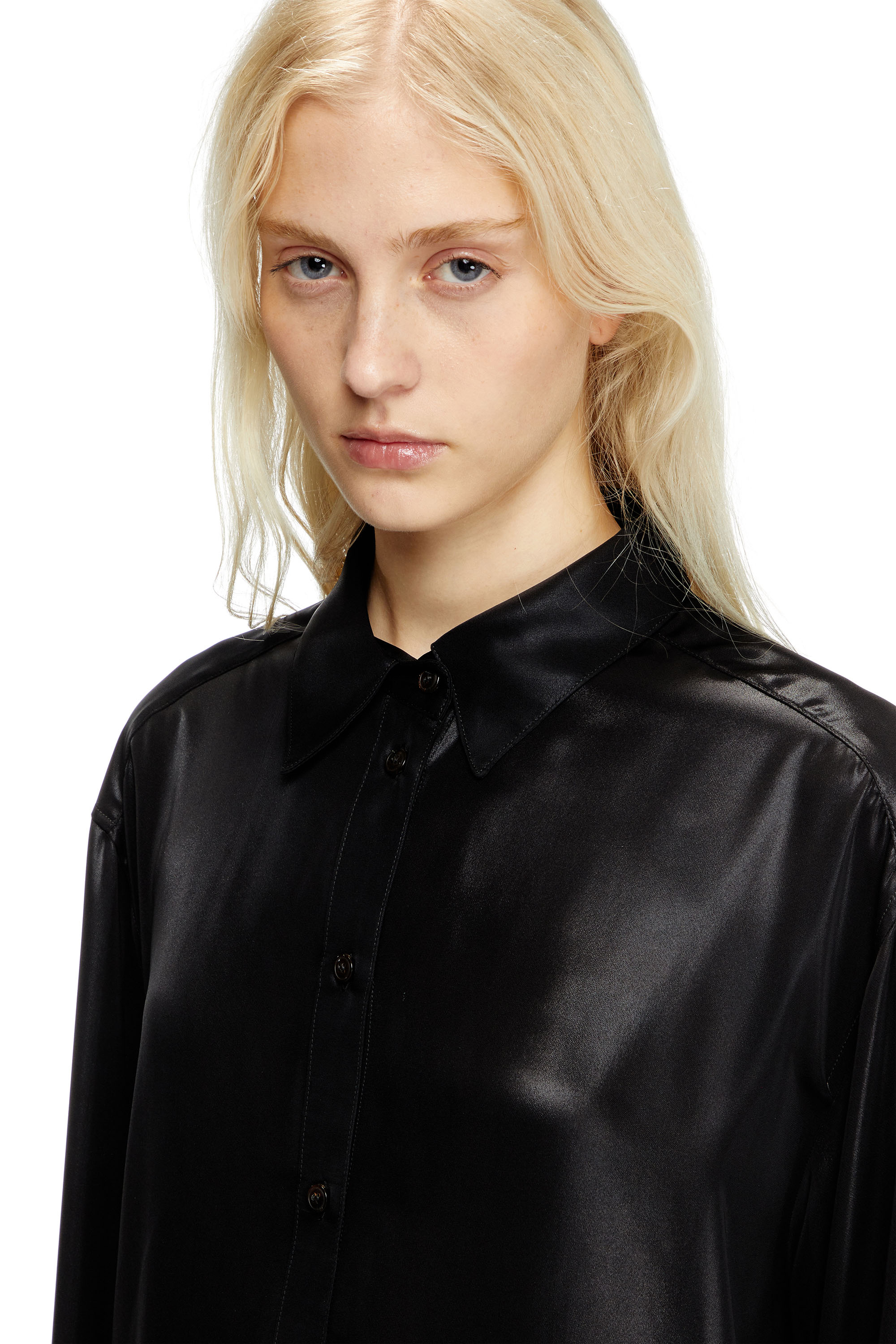 Diesel - S-SIMPLY-C-WN-Q1, Female's Fluid shirt in laminated fabric in Black - 4