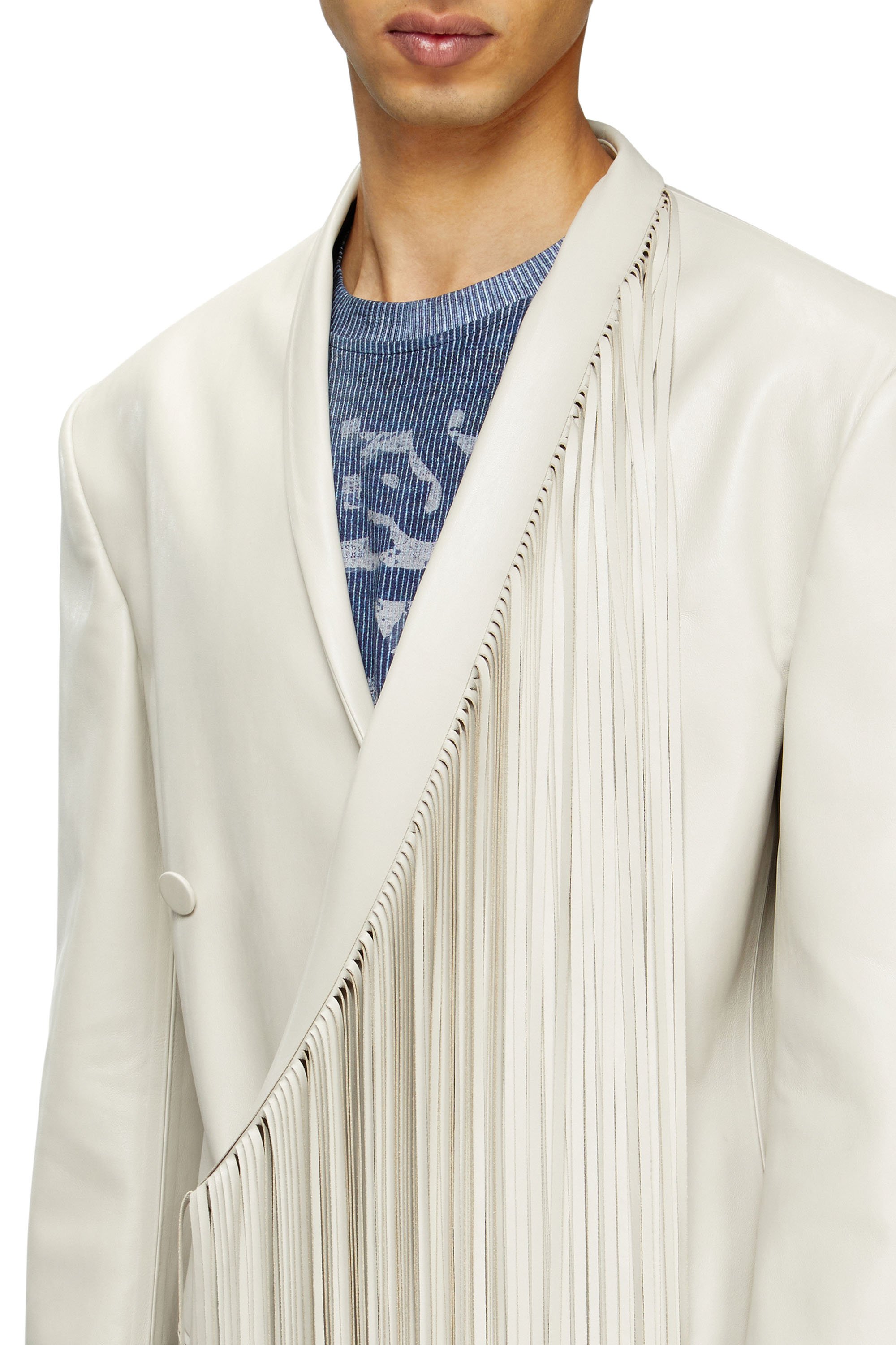 Diesel - J-ELDAR-A, Male's Long coat with shredded scarf fringing in Light Grey - 4