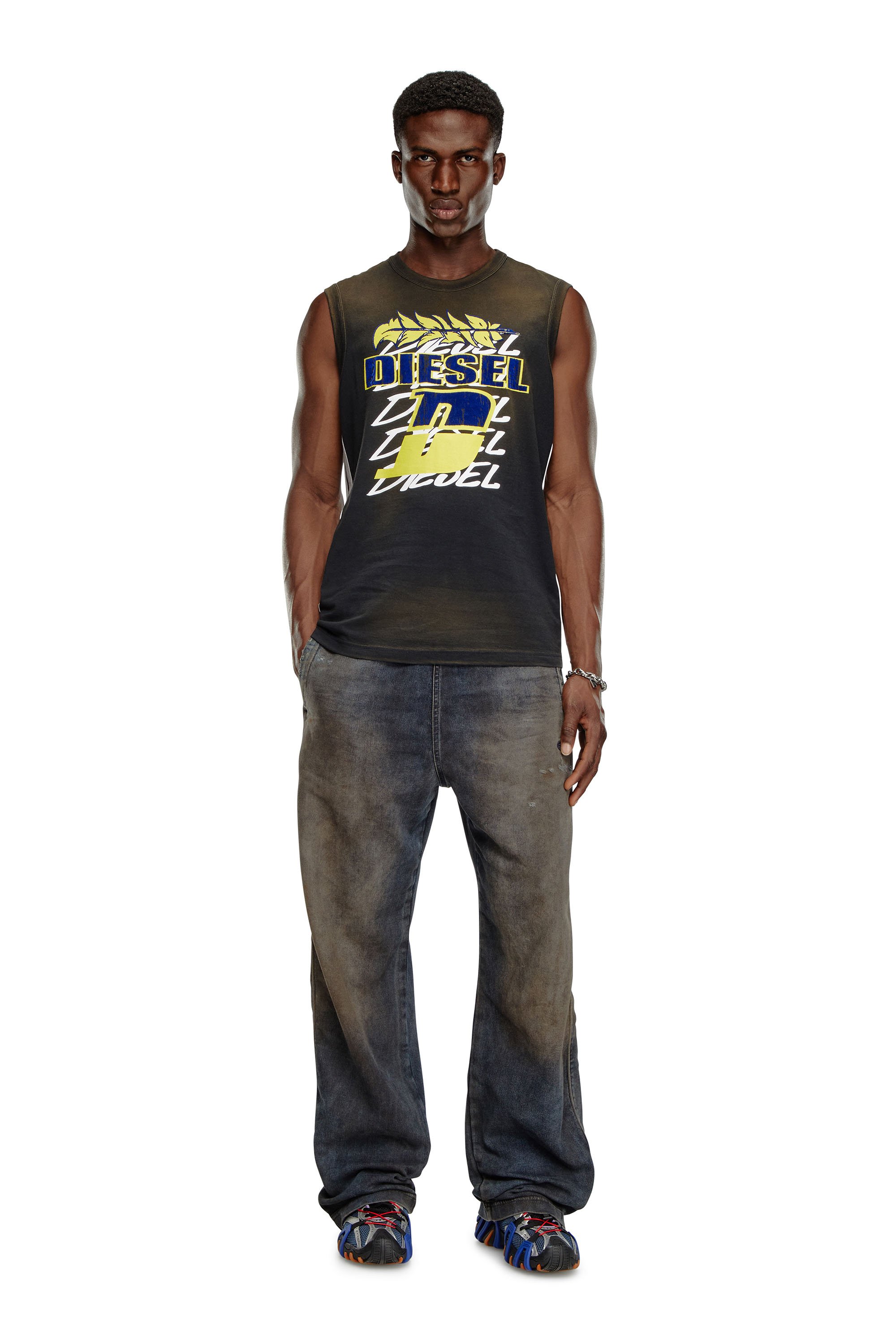 Diesel - T-BISCO-STRIPE, Male Sun-faded tank top with side bands in Black - Image 3