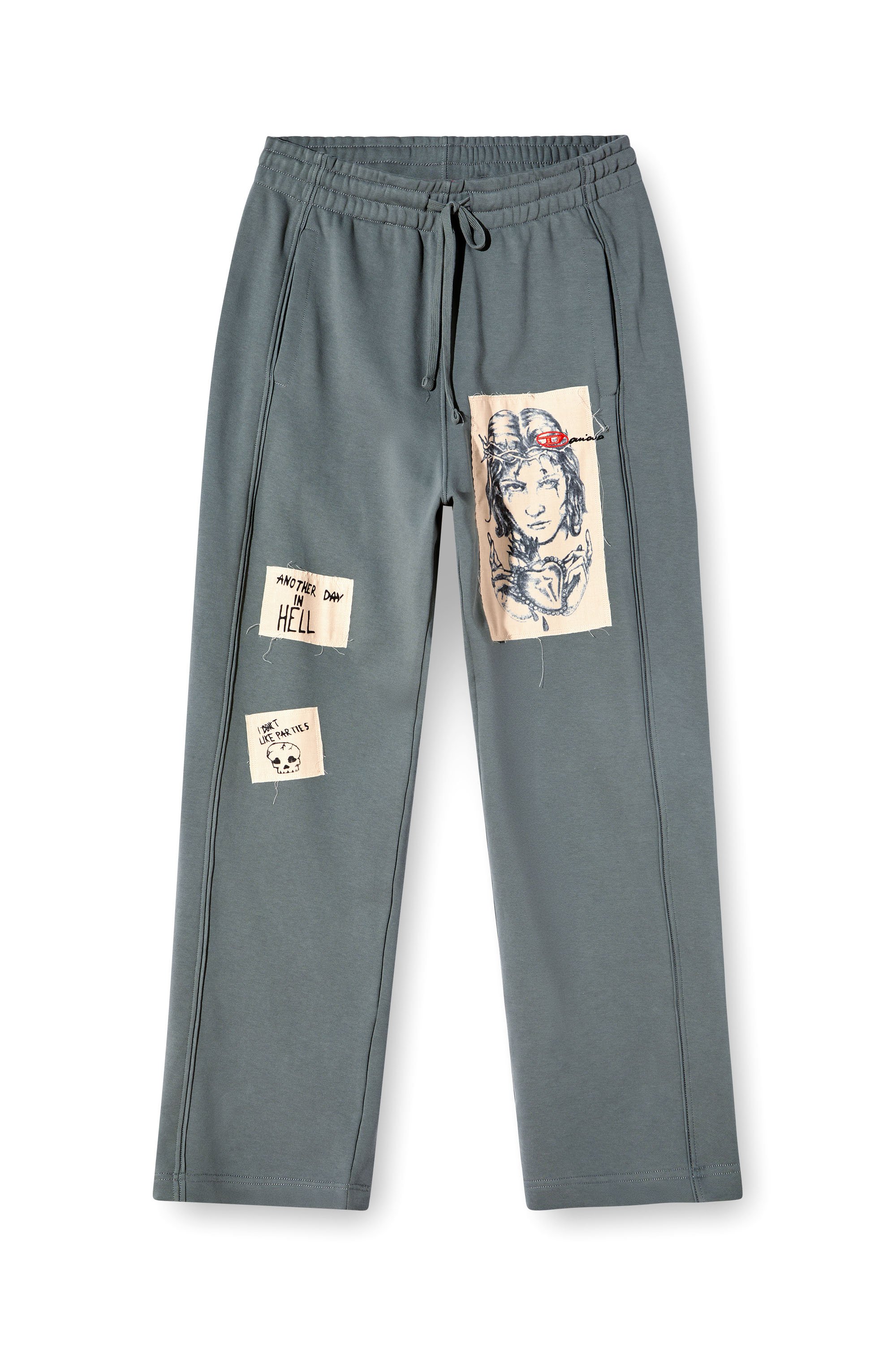 Diesel - P-MARTYANS-DD, Pantalon de survêtement avec empiècements tatouage Mixte in Gris - 7