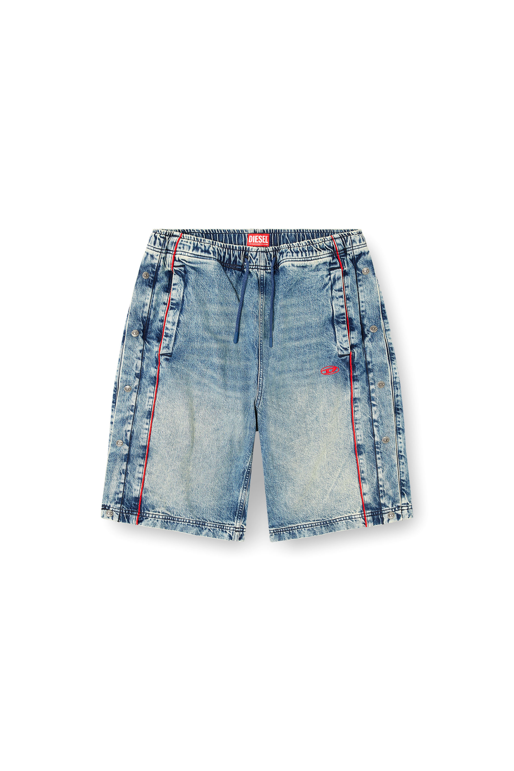 Diesel - D-AXFOR-SHORT-S, Short en jean avec passepoil rouge Mixte in Bleu - 7