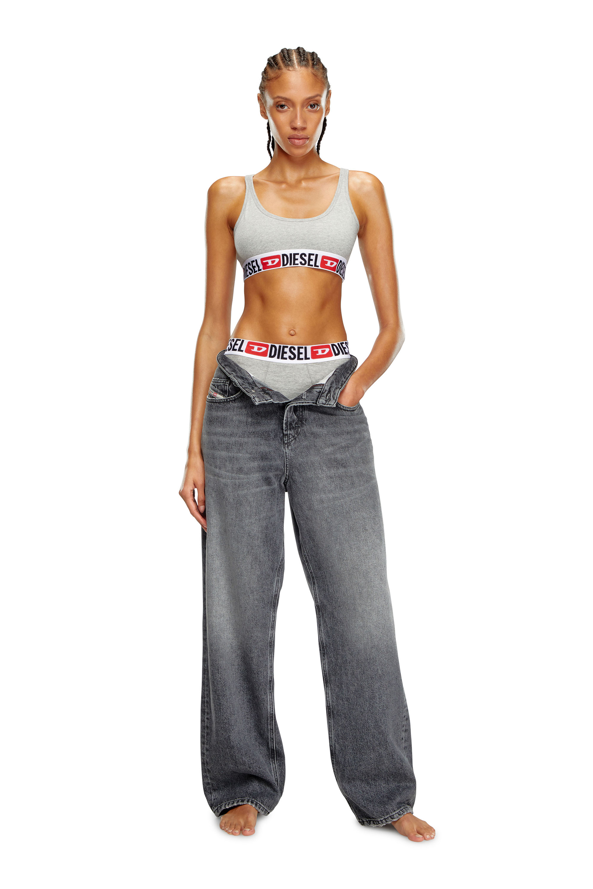 Diesel - UFSB-ORIBA, Female's Bralette with logo band in Grey - 1