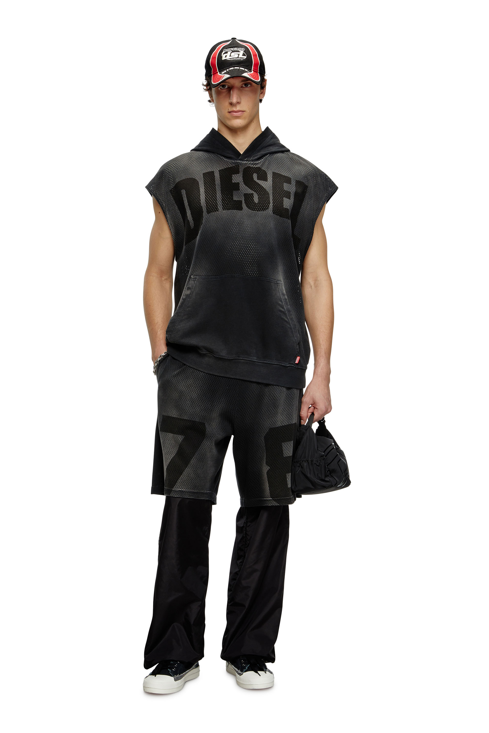 Diesel - S-BOXT-SL-MESH, Male's Sleeveless hoodie in mesh and jersey in Black - 2