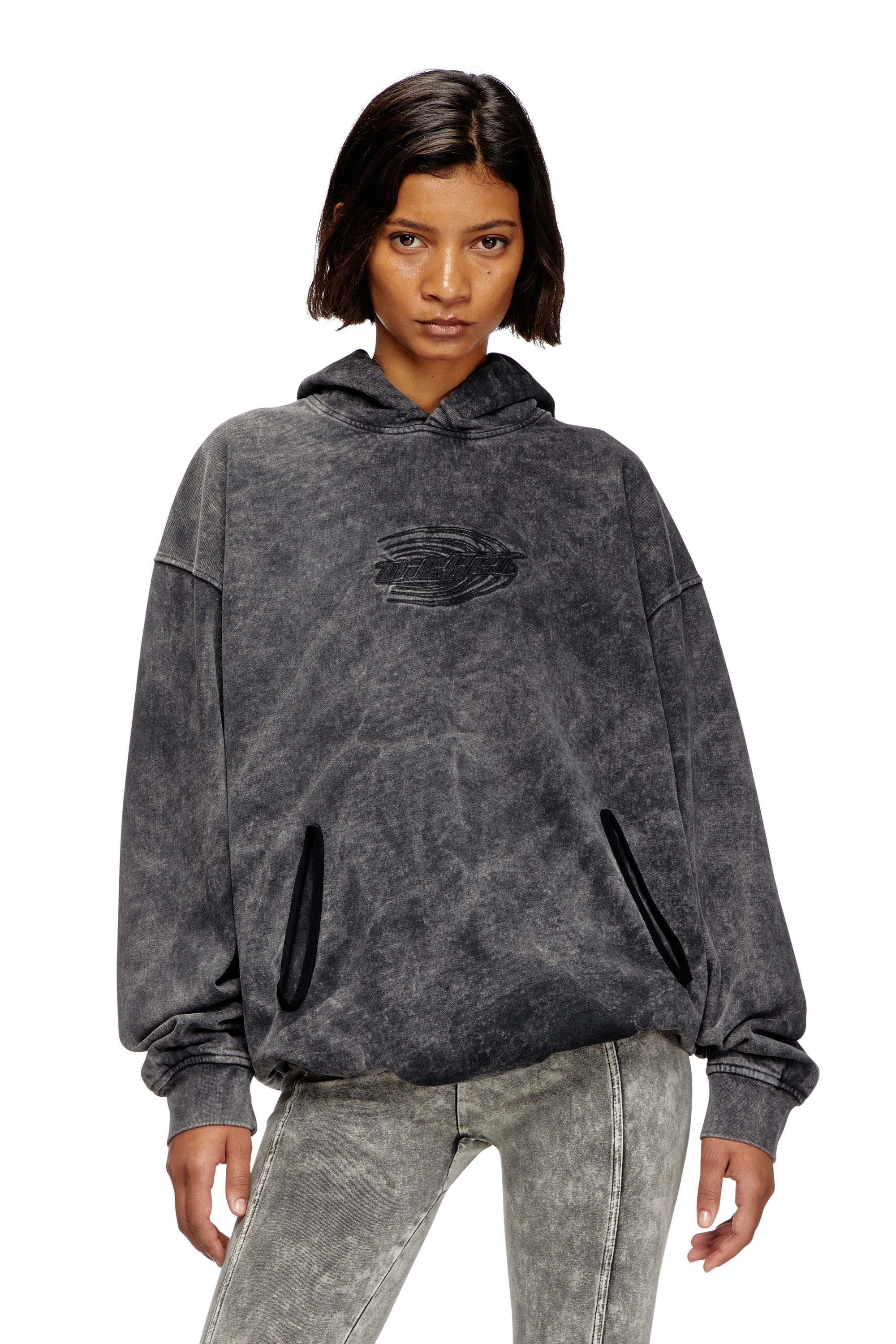 Diesel - S-BOXSTIC-HOOD, Unisex's Gathered acid-wash hoodie in Dark Grey - 4