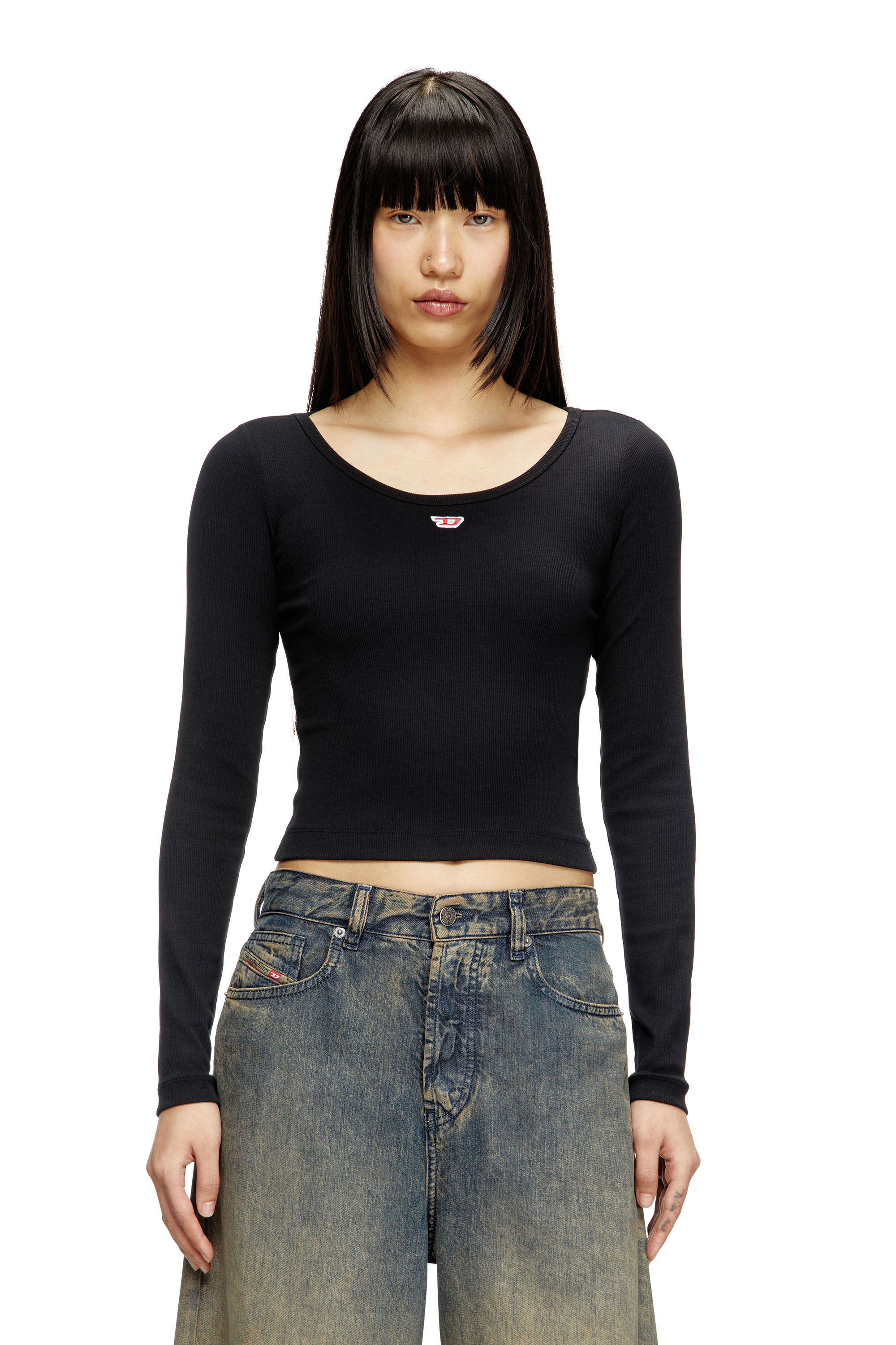 Diesel - T-BALLET-D, Female's Long-sleeve top with embroidered D patch in Black - 1