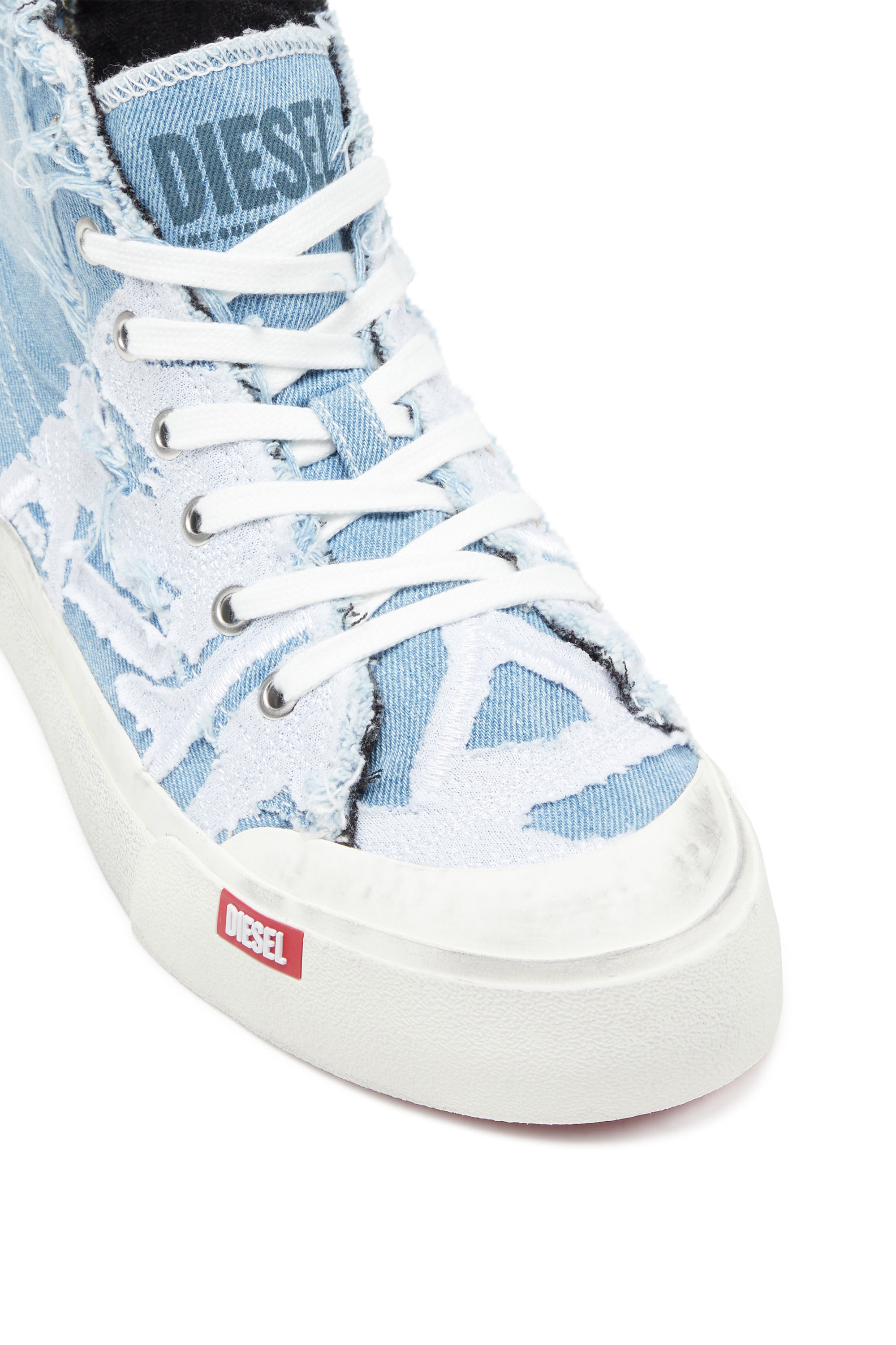 Diesel - S-ATHOS MID, Male's S-Athos Mid-Destroyed gauze and denim high-top sneakers in Azure - 7