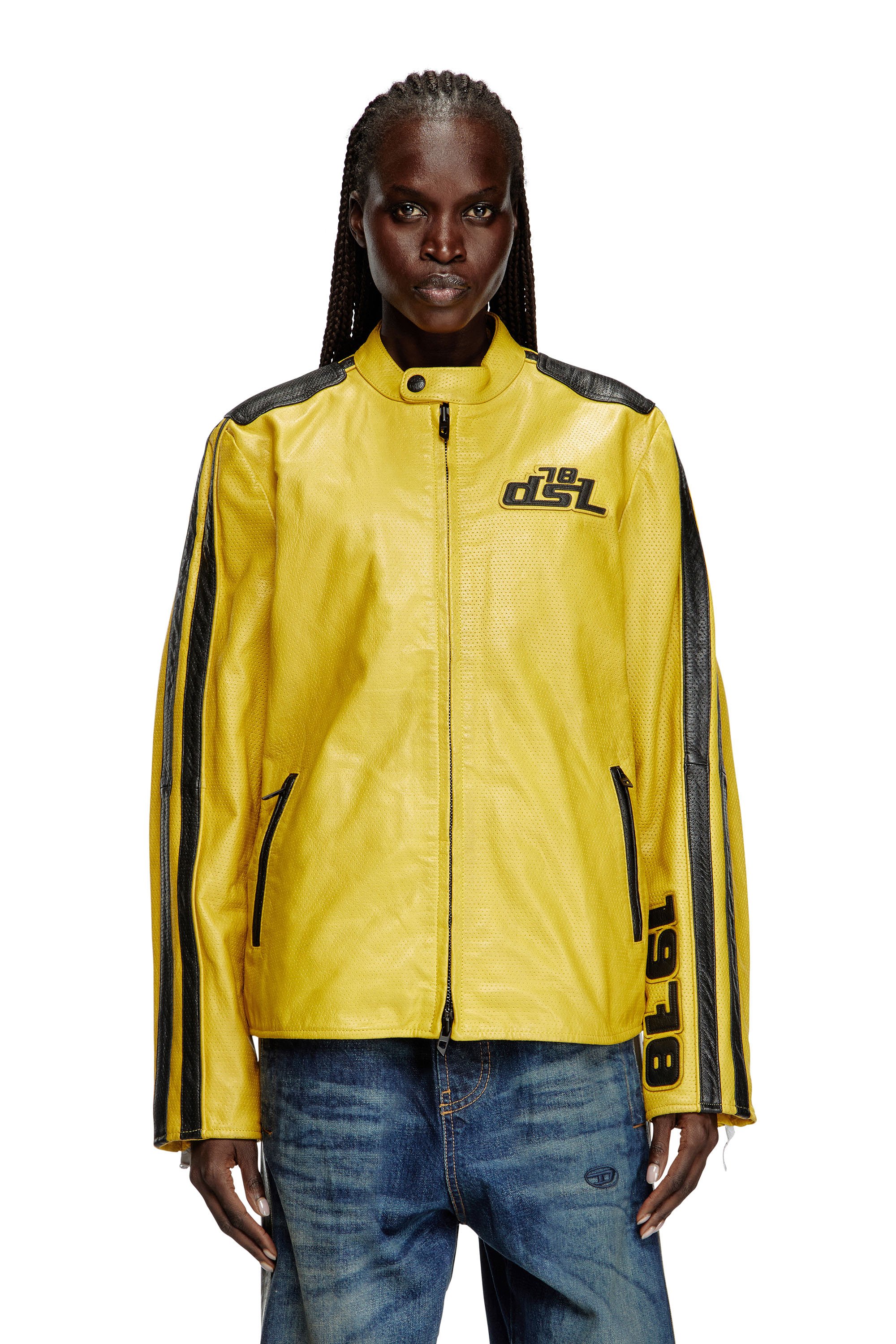 Diesel - L-POP, Veste de motard en cuir perforé Mixte in Jaune - 5