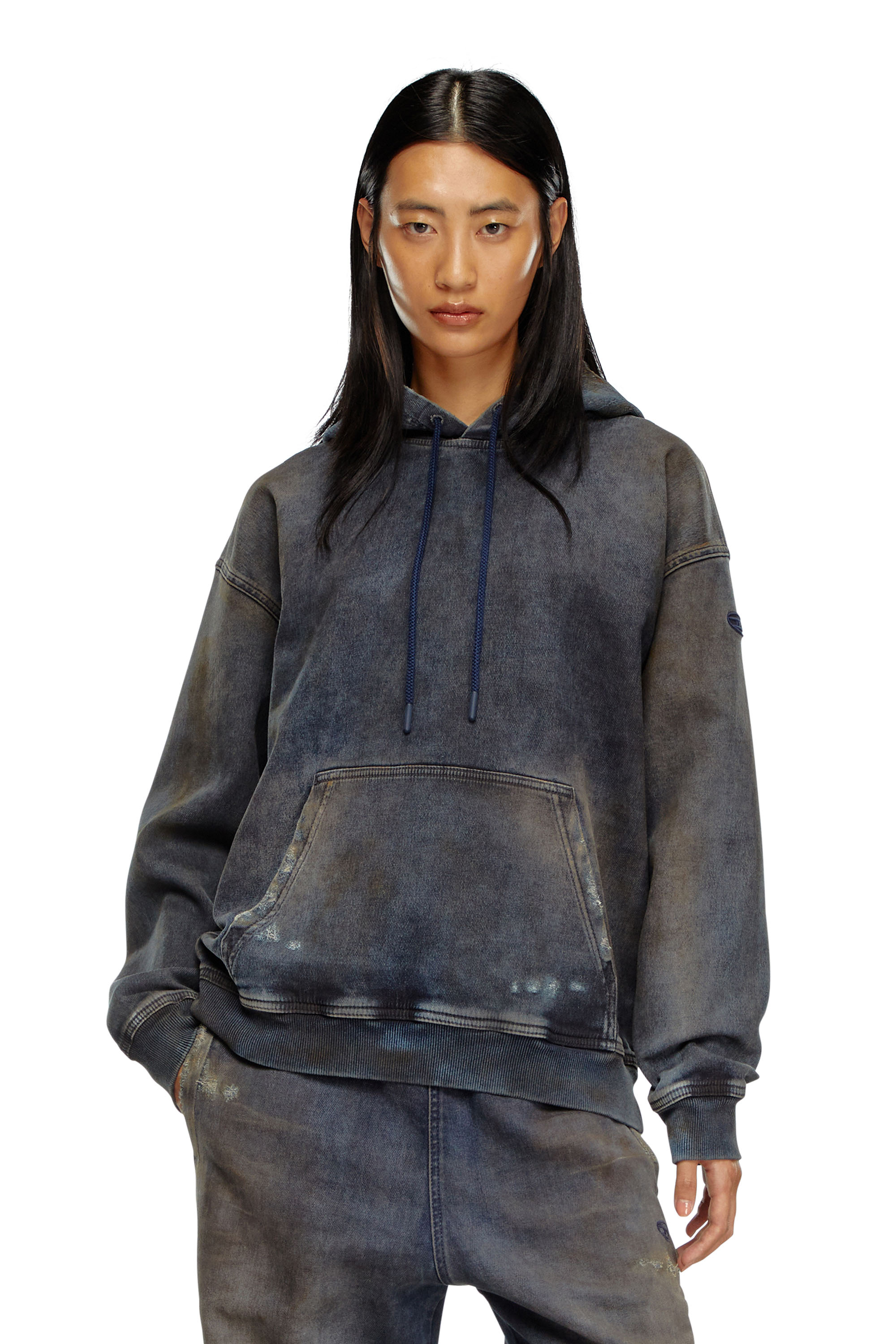 Diesel - D-UM-RIB TRACK, Sweat-shirt en Track Denim effet vieilli Mixte in Bleu - 5