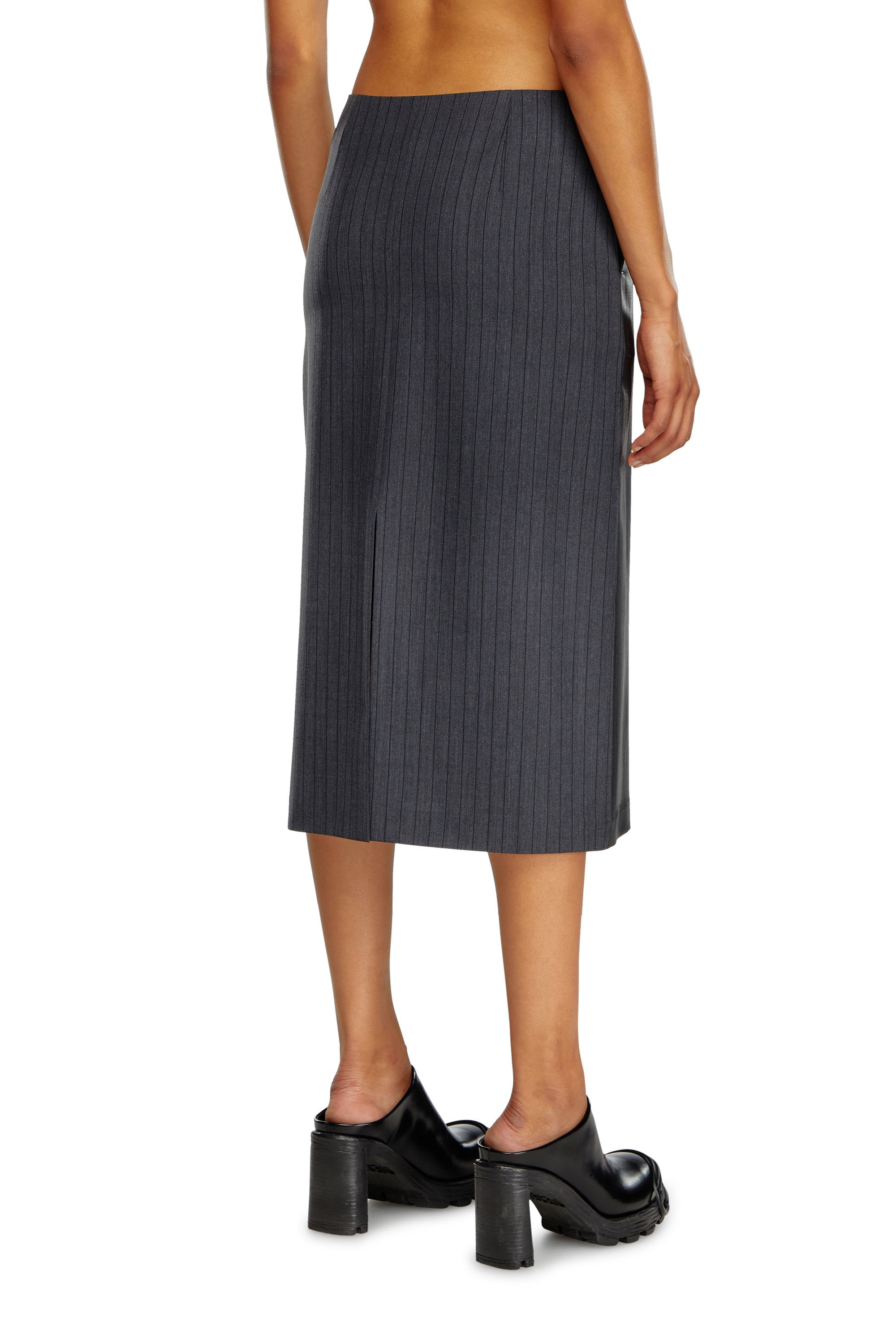 Diesel - O-RION, Female Pinstripe skirt with coated front in Black - Image 4