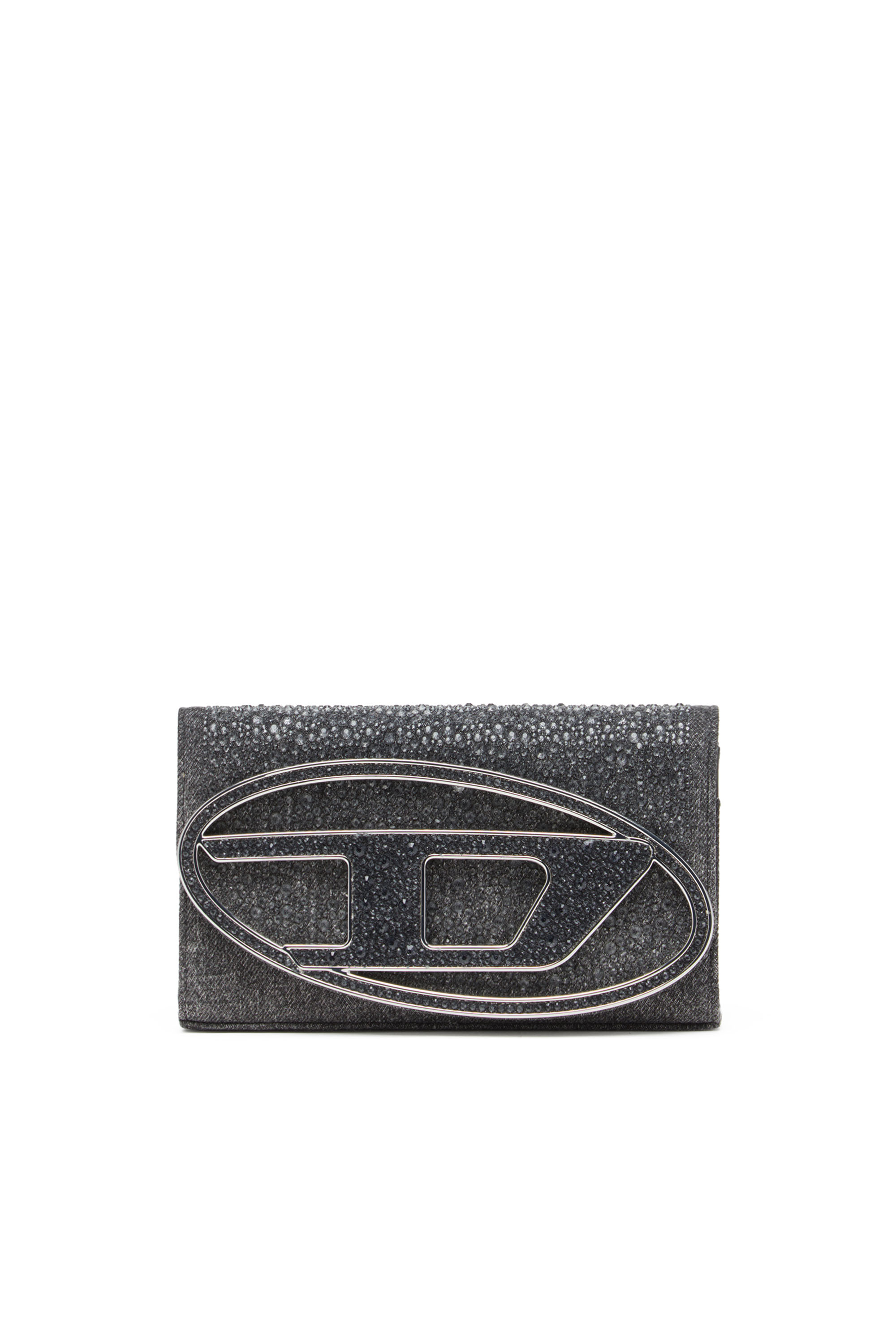 Diesel - 1DR WALLET STRAP, Female Wallet purse in crystal denim in Black - Image 1