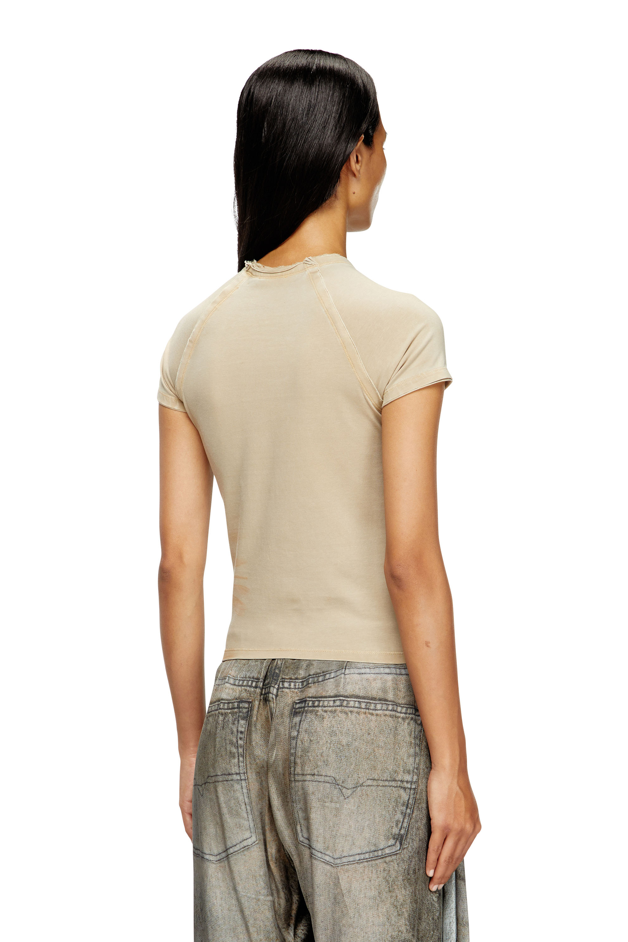 Diesel - T-ROWEENA, Female's Phoenix T-shirt with rhinestones in Light Brown - 3