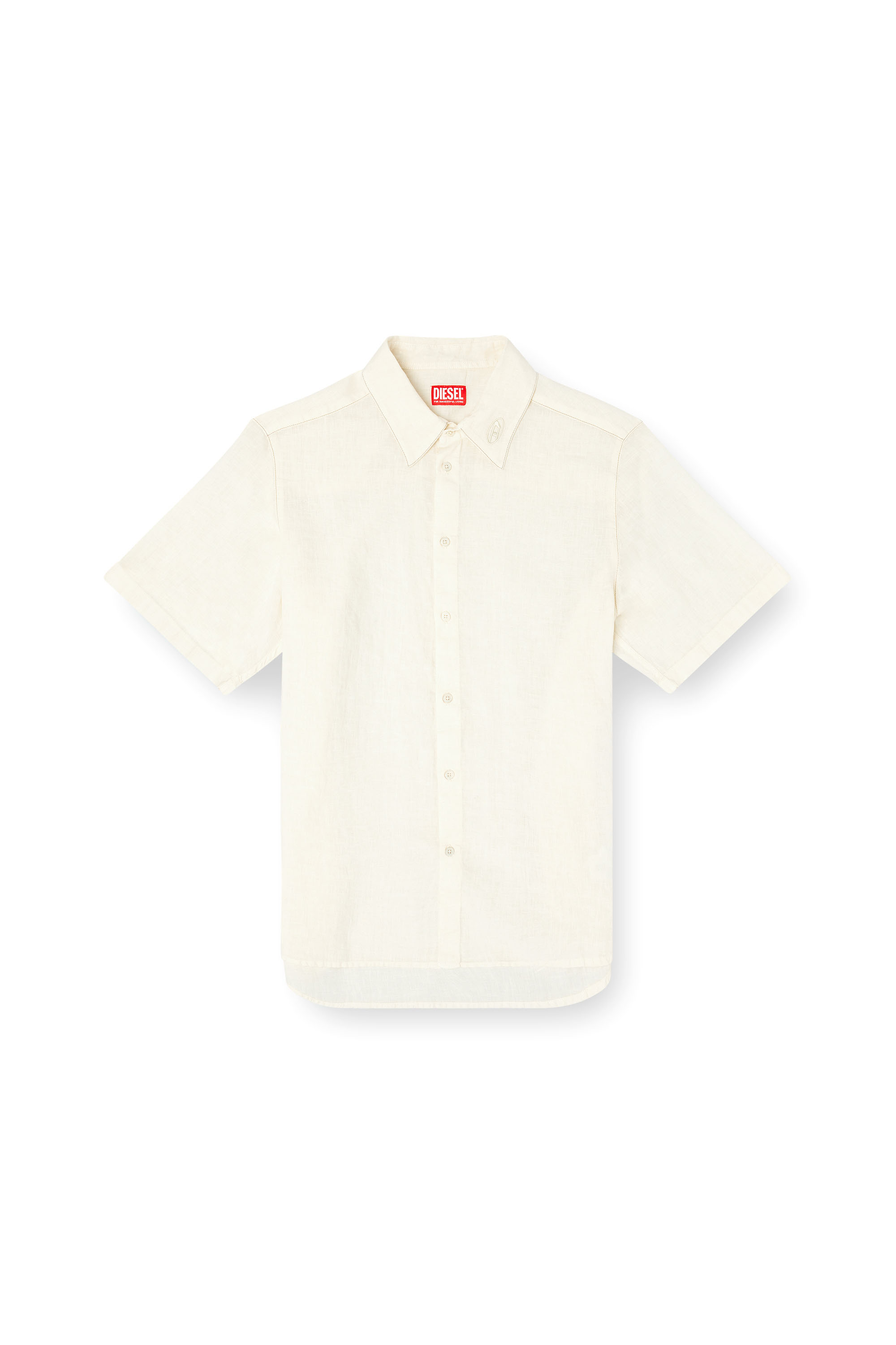 Diesel - S-UCCLE-A, Male's Short-sleeve linen shirt with logo collar in White - 4