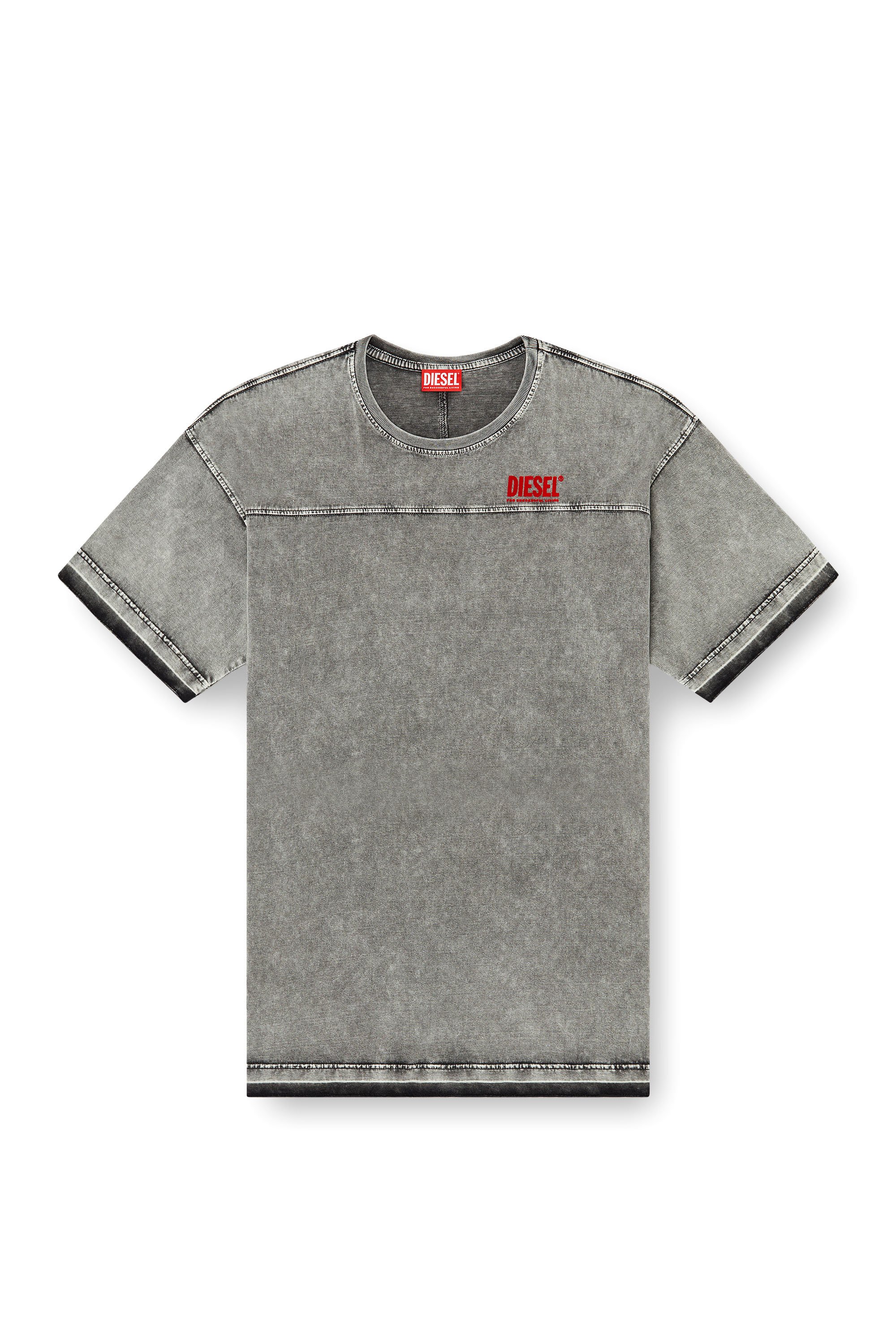 Diesel - T-HOXT, Male's Denim-look T-shirt with released hems in Light Grey - 4