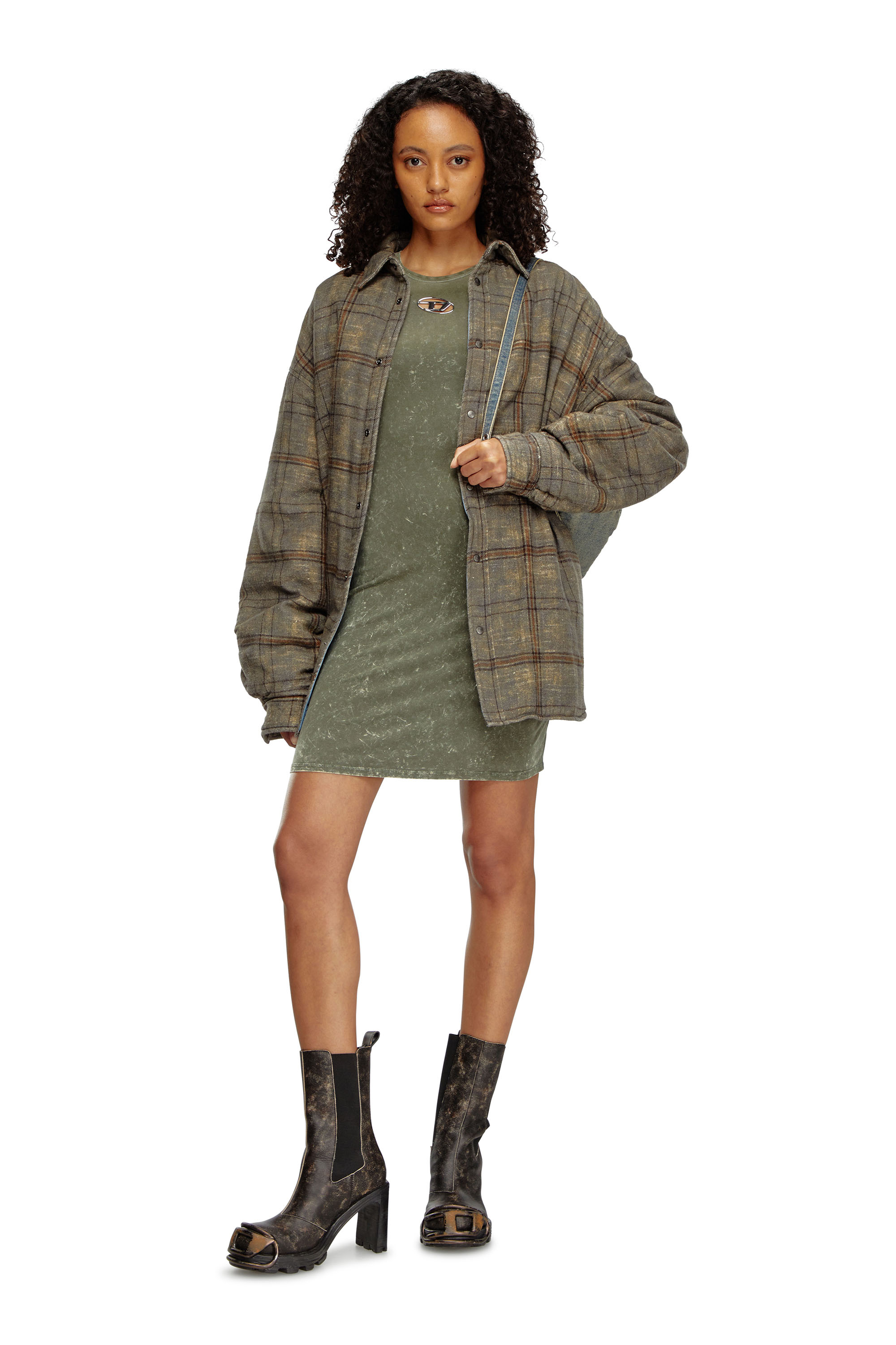 Diesel - D-ANGIEL-P1, Female's Short dress in marbled stretch jersey in Olive Green - 2