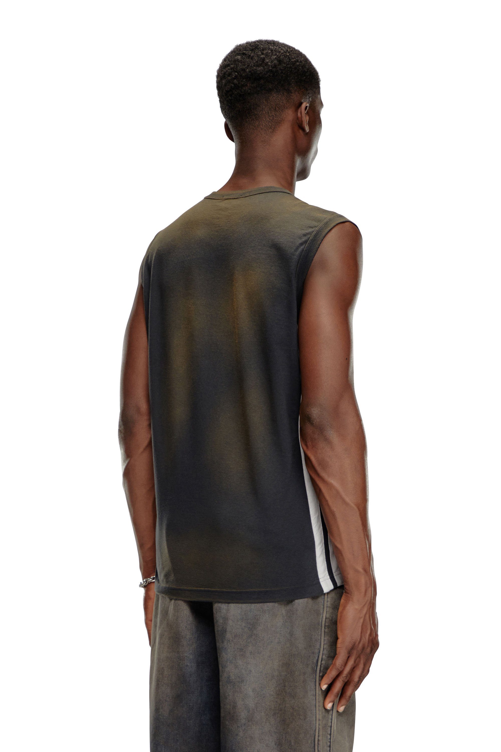 Diesel - T-BISCO-STRIPE, Male Sun-faded tank top with side bands in Black - Image 2