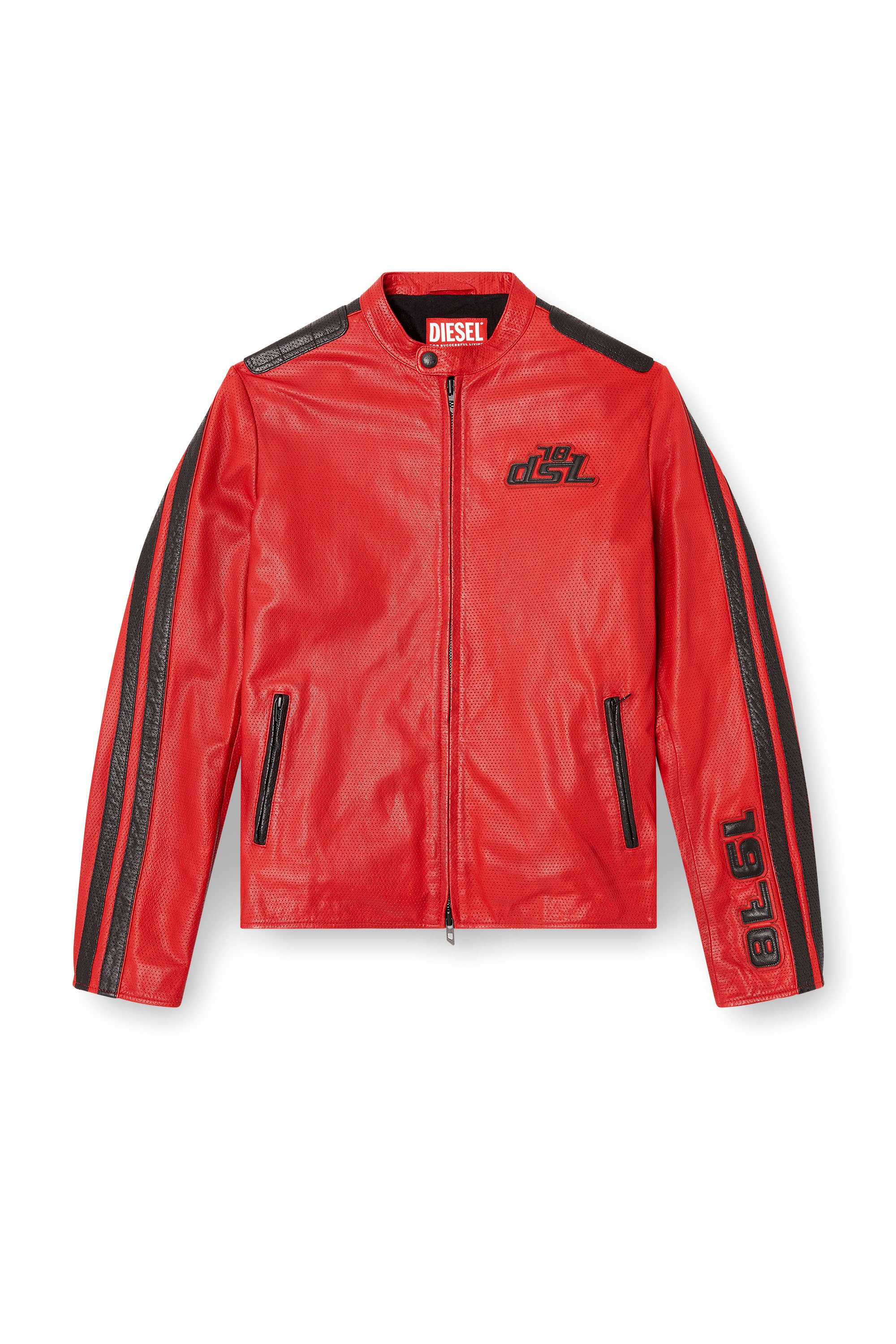 Diesel - L-POP, Veste de motard en cuir perforé Mixte in Rouge - 7