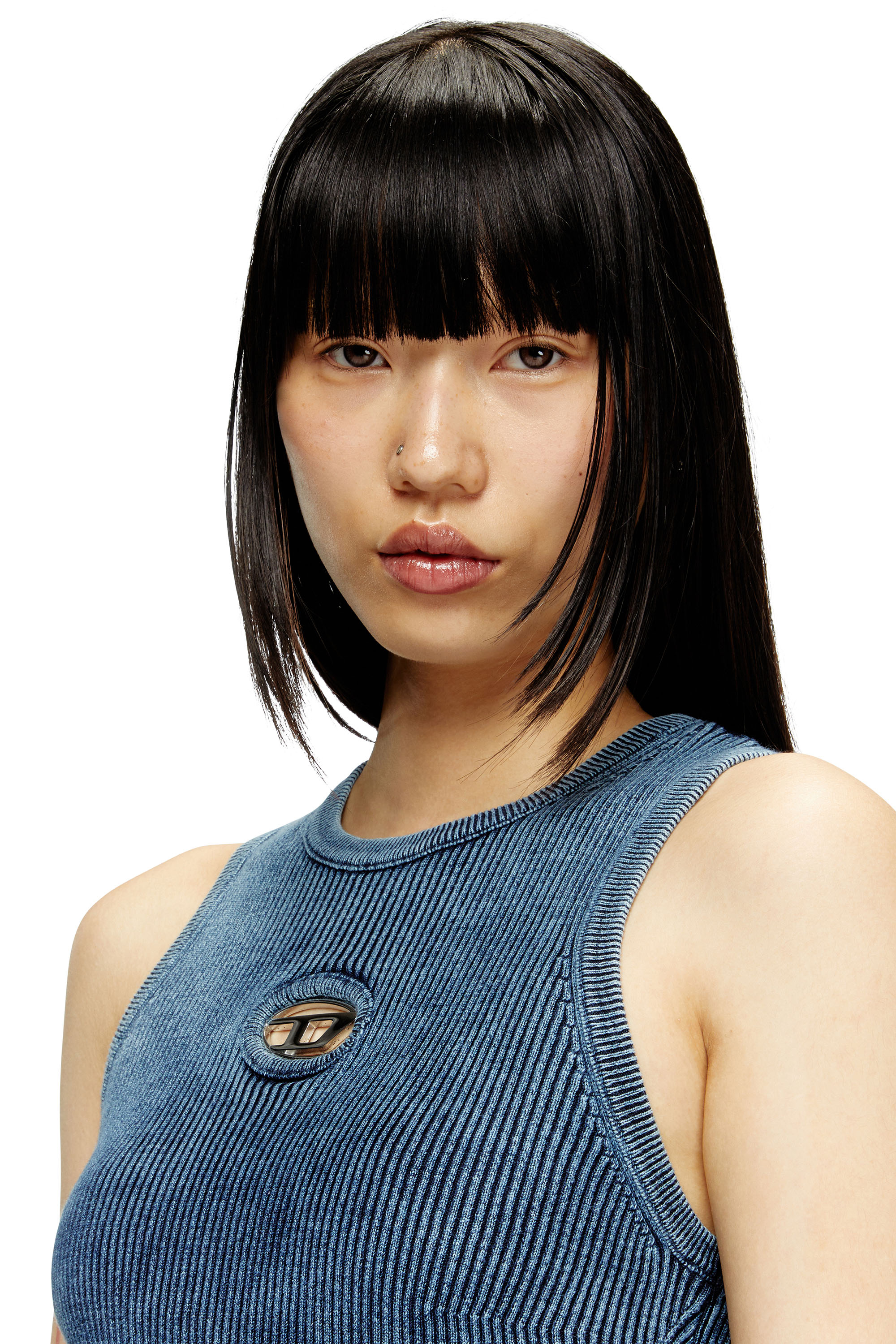 Diesel - M-ANCHOR-A-SL, Female's Rib-knit tank top with Oval D in Dark Blue - 4