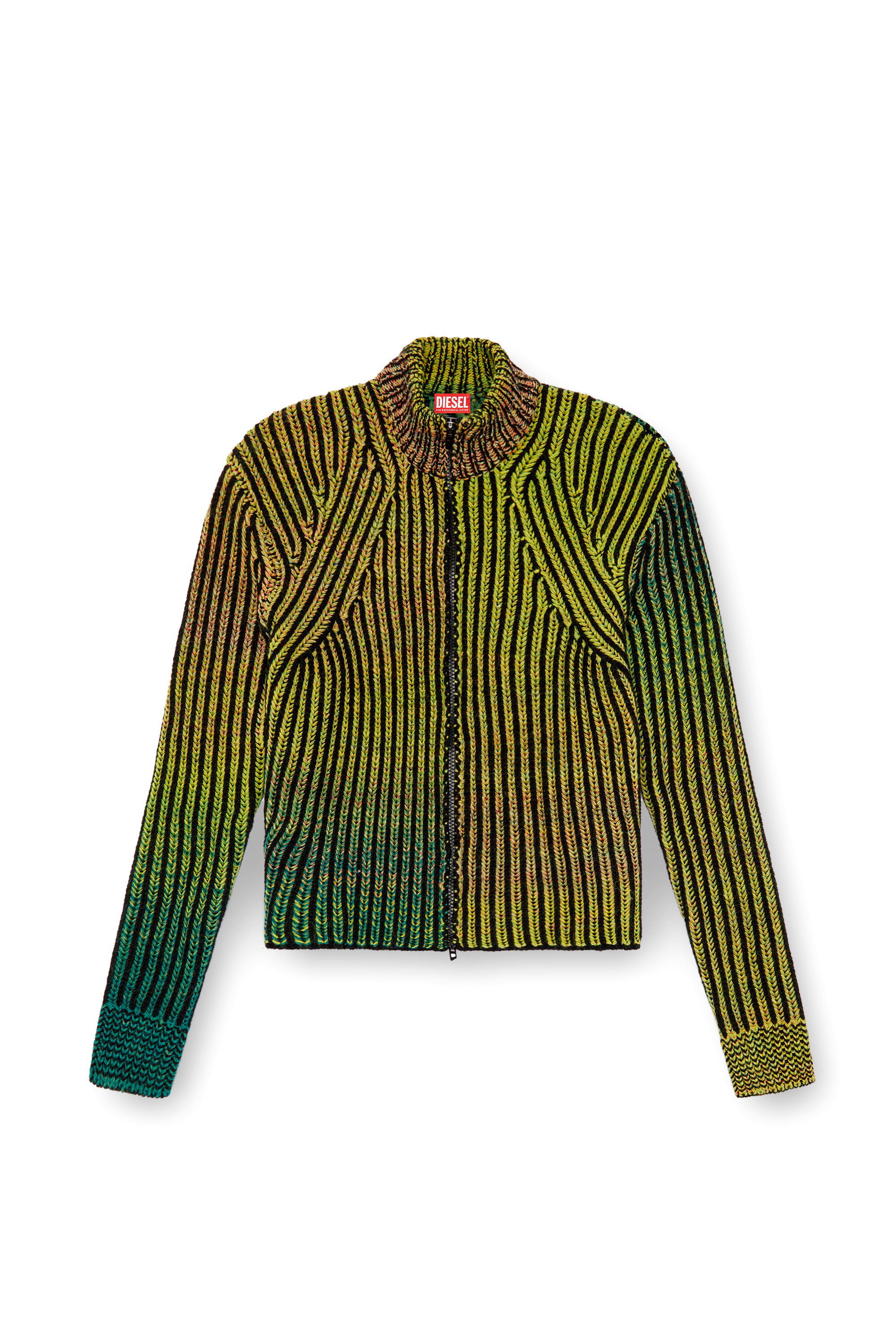 Diesel - K-OAKLAND-ZIP, Male's Striped ribbed zip-up cardigan in Green - 5