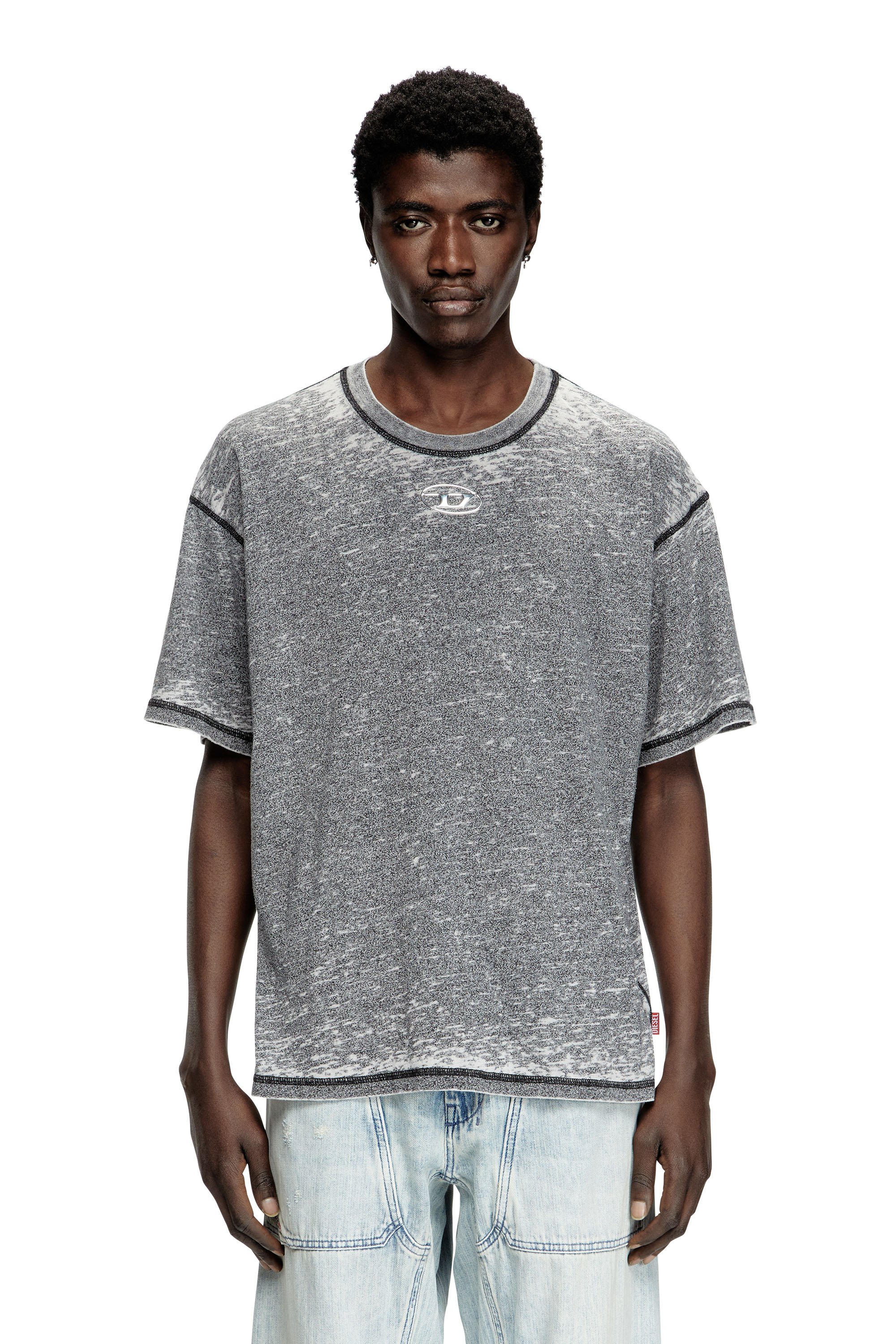 Diesel - T-BOXT-PAK, Male's Burnout T-shirt with metal-look logo in Grey - 1