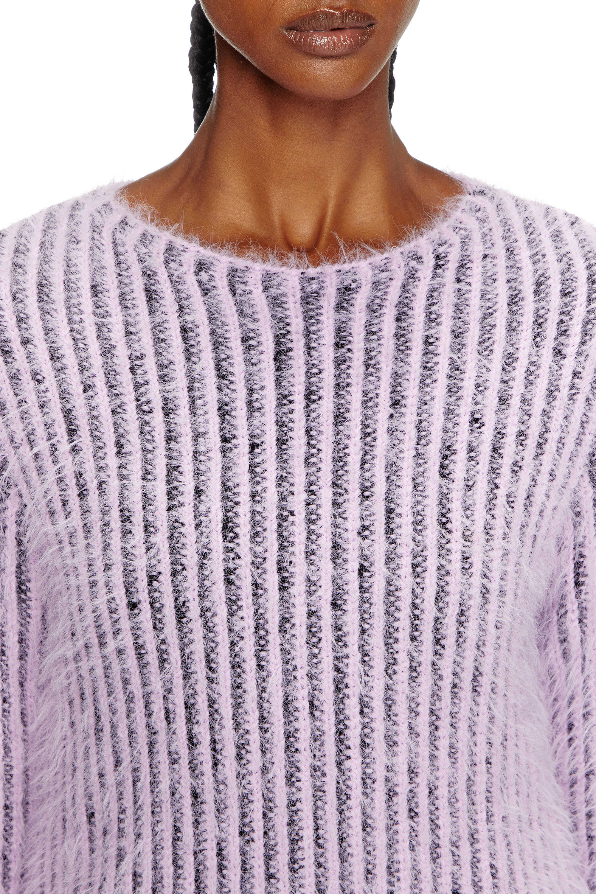 Diesel - M-TIGRE, Female's Fuzzy striped wool-blend jumper in Lilac - 4