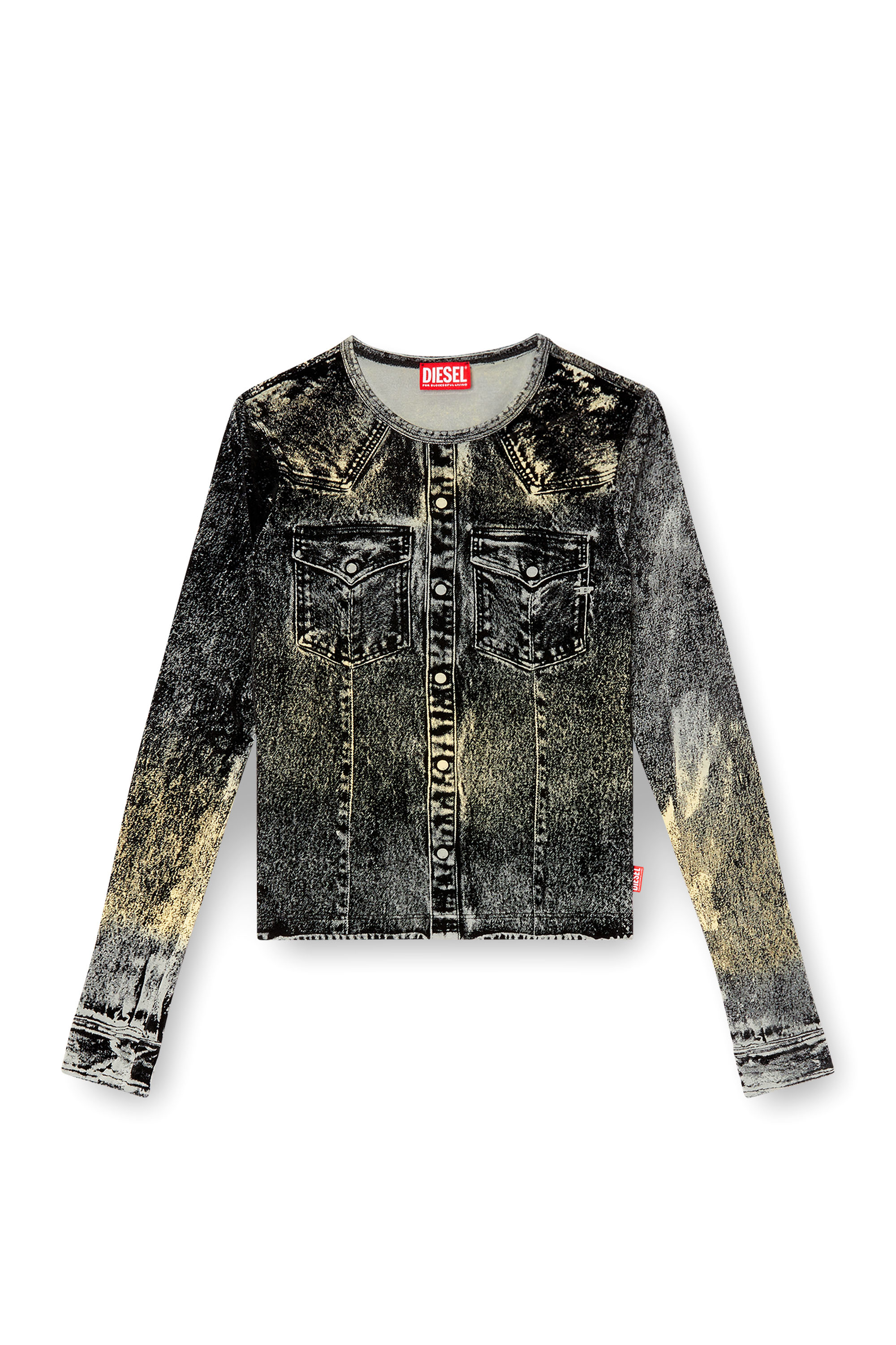 Diesel - T-AXY, Long sleeve top with jacket print Femme in Gris - 4