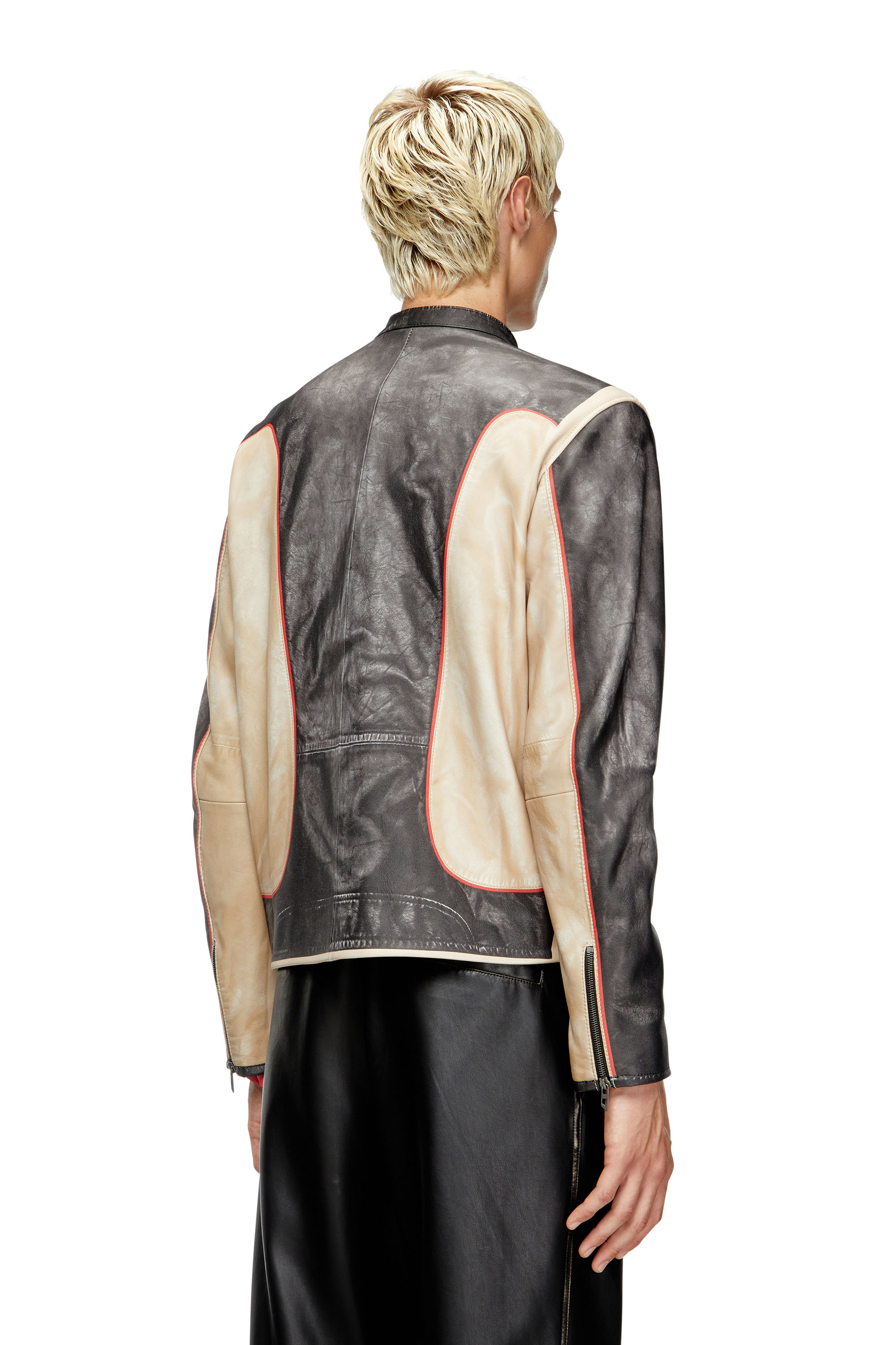 Diesel - L-EVERT, Veste de motard en cuir effet trompe-l'œil Homme in Polychrome - 3