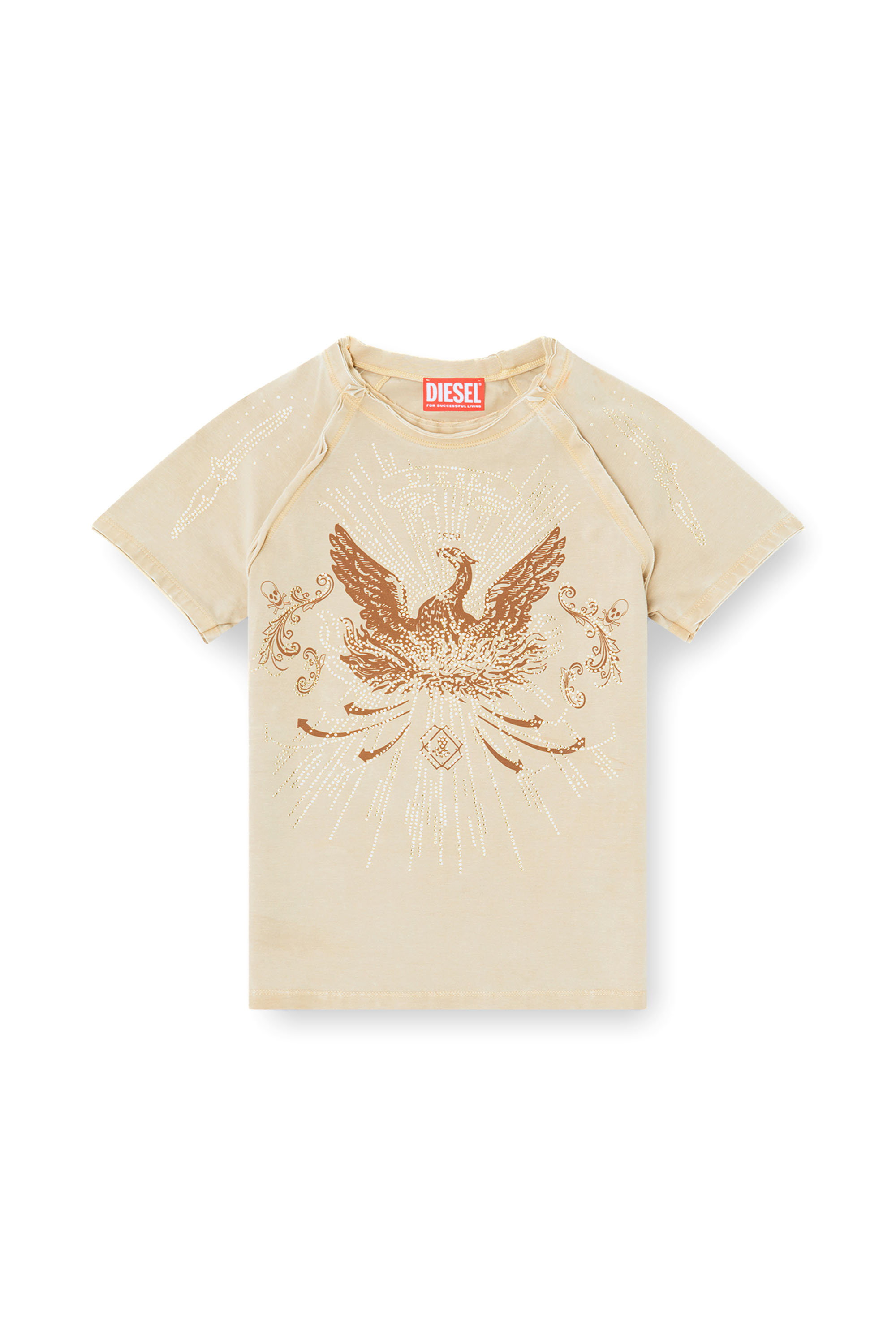 Diesel - T-ROWEENA, Female's Phoenix T-shirt with rhinestones in Light Brown - 4