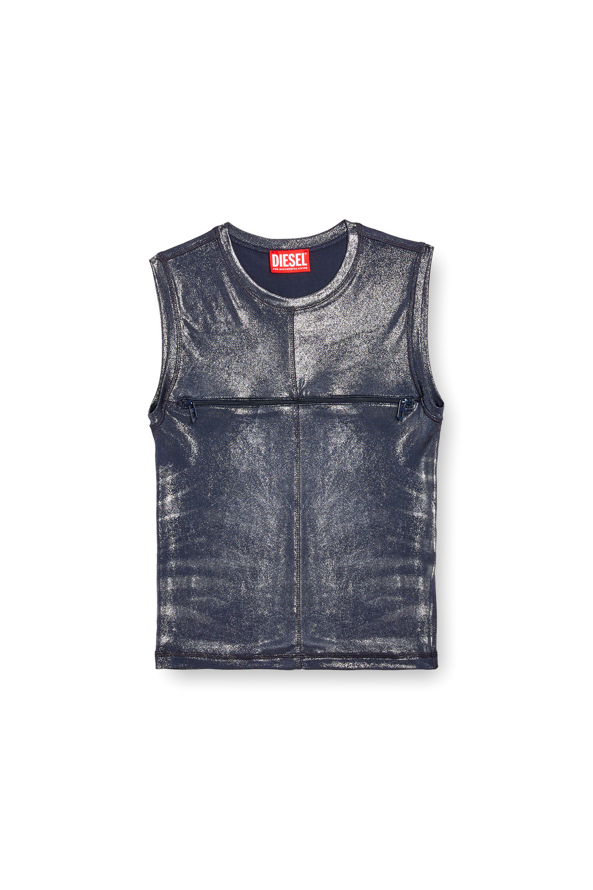 Diesel - T-VEZZY, Female's Metallic tank top with chest slit in Blue - 5