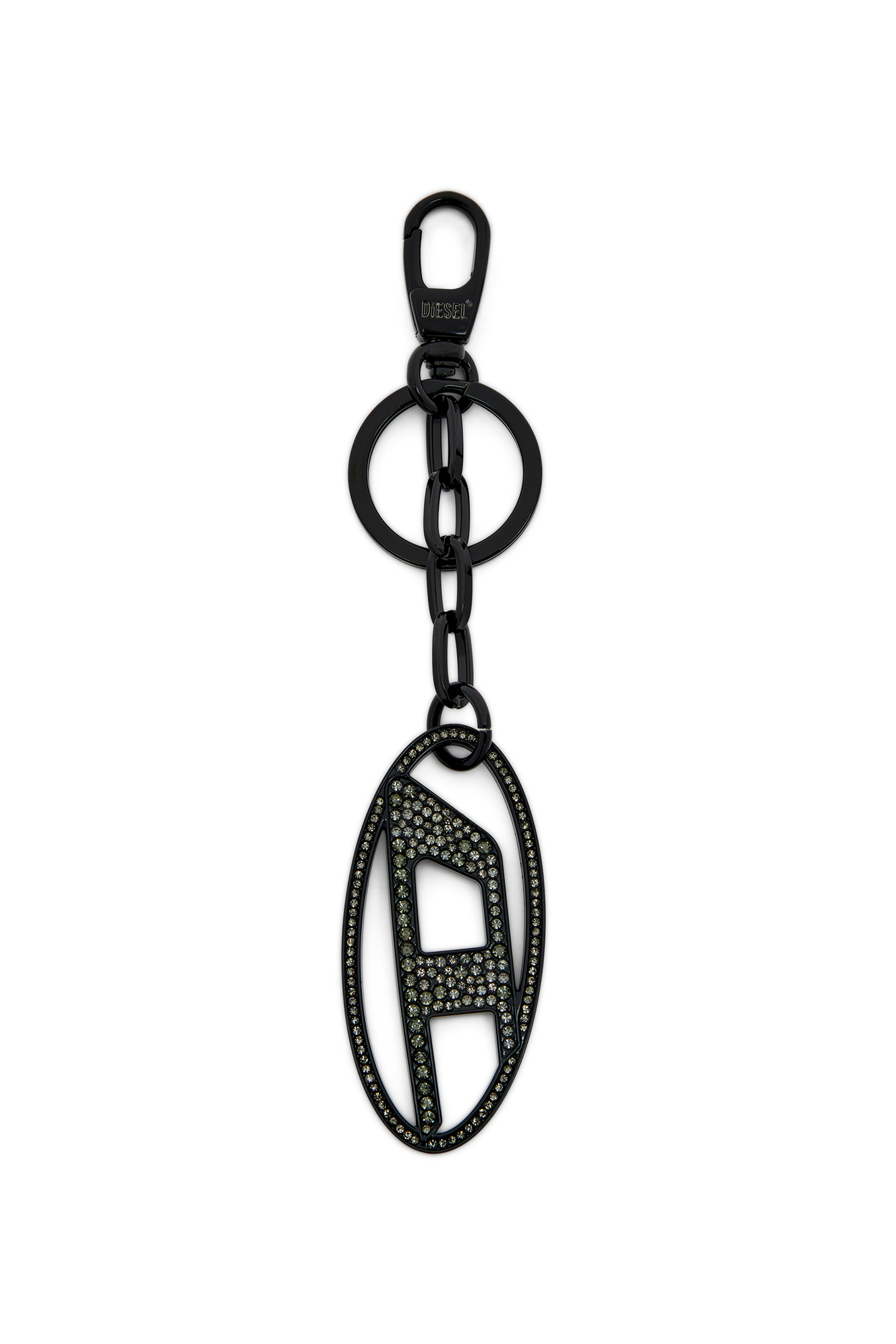 Diesel - HOLY-C, Female's Metal Oval D keyring with crystals in Black - 1