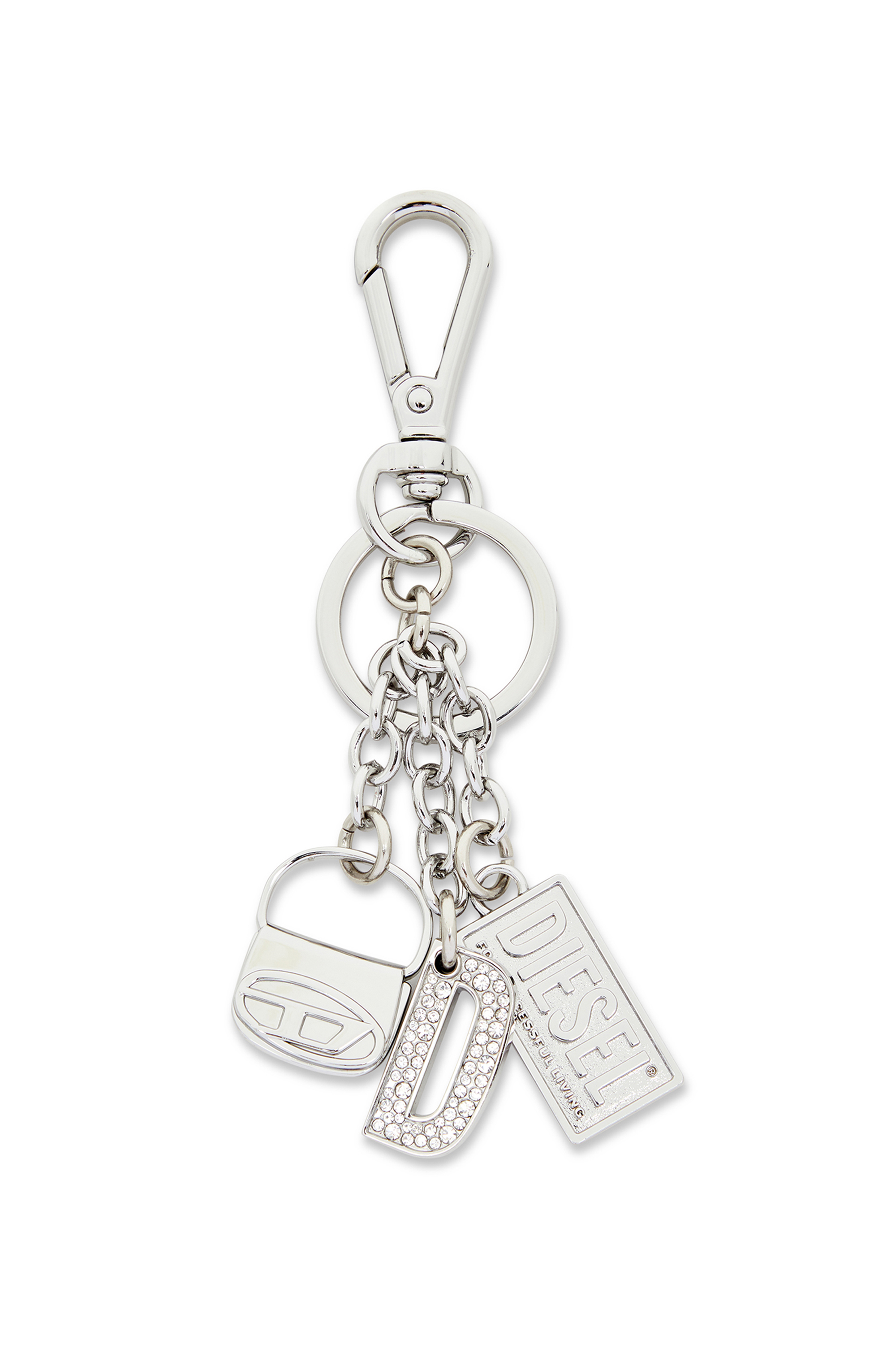 Diesel - 1DR KEY MULTICHARM, Female's Metal keyring with logo charms in Silver - 1