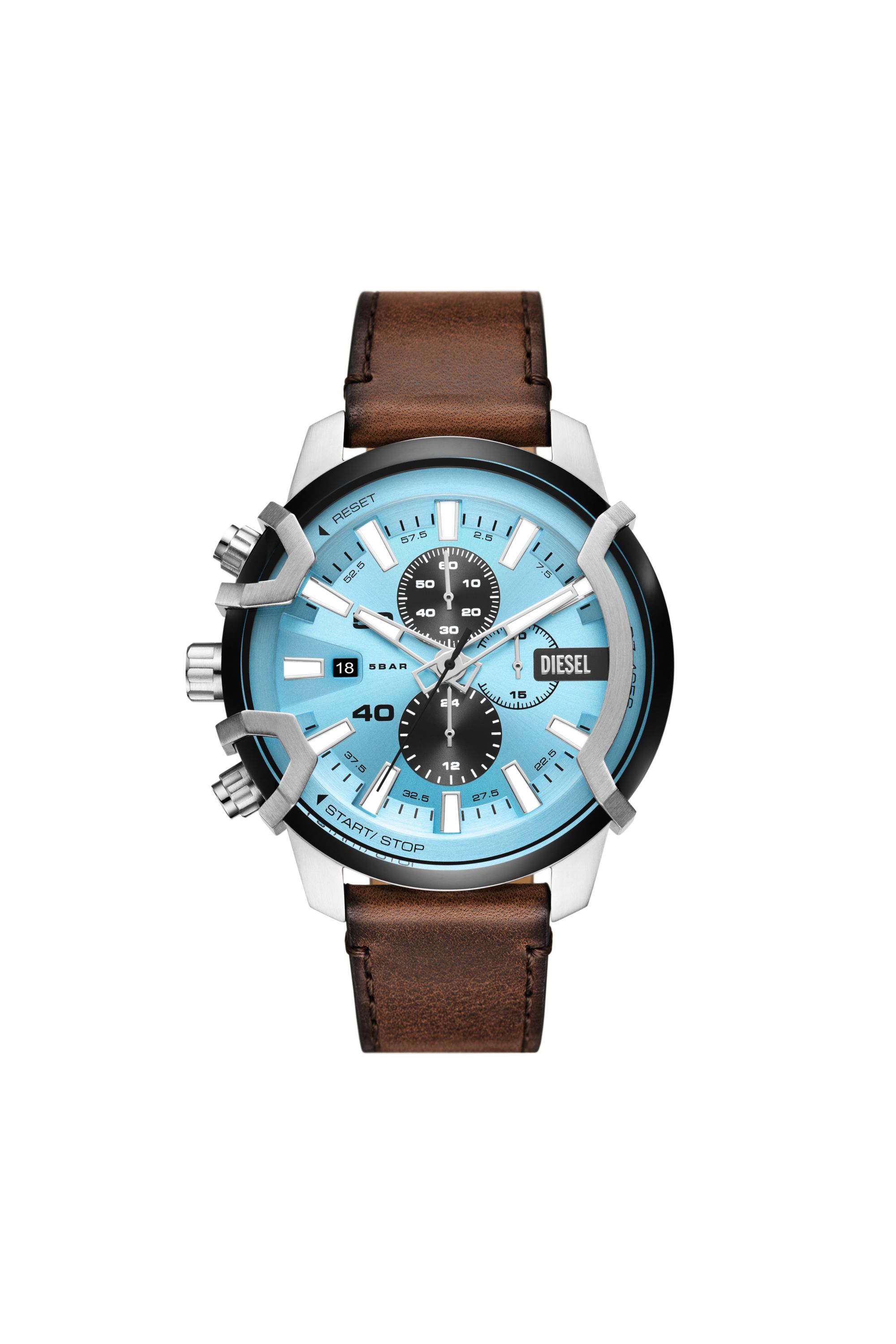 Diesel - DZ4656, Montre chronographe Griffed en cuir marron Homme in Marron - 1