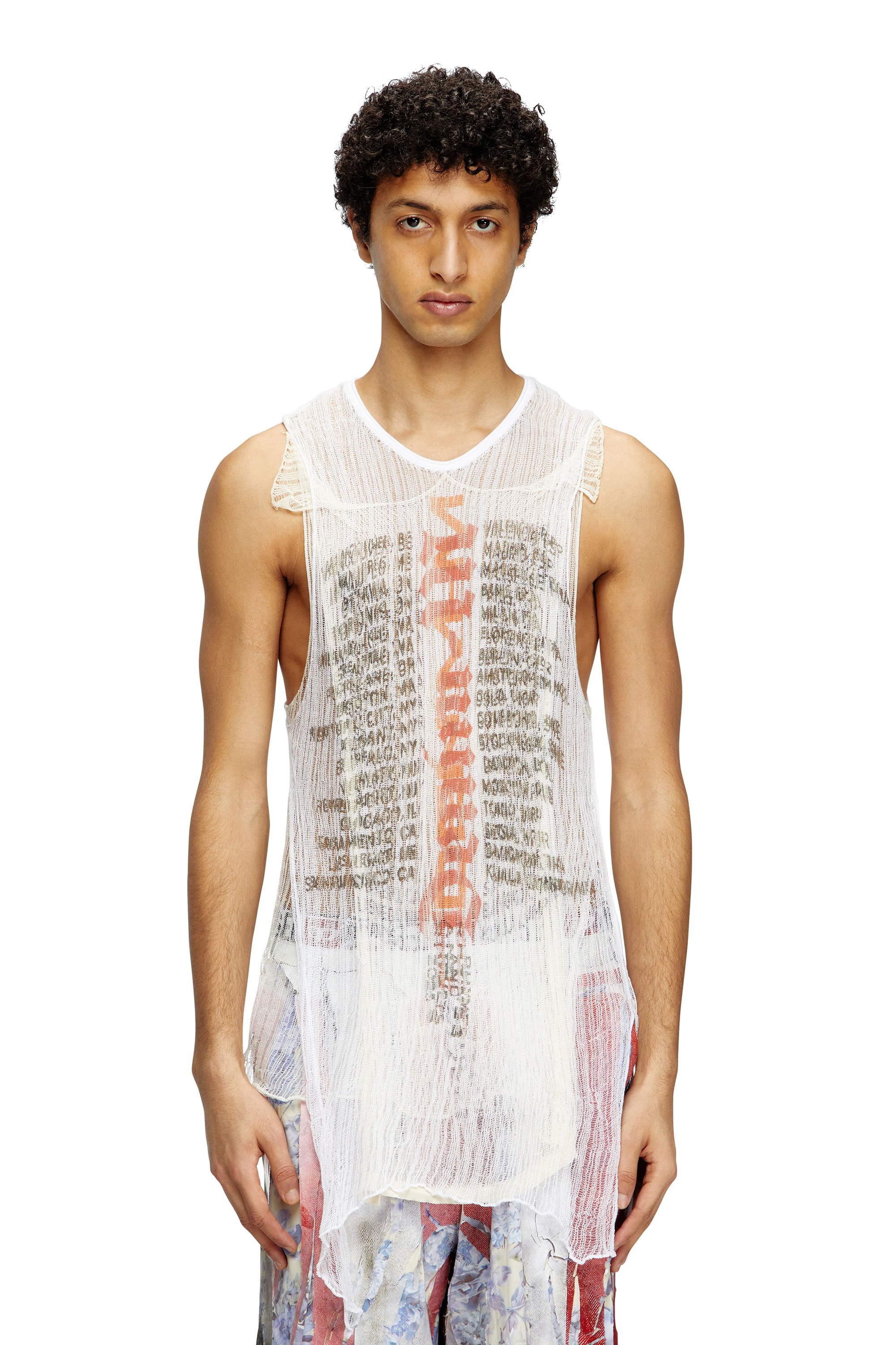 Diesel - K-ABANTE-B, Male's Knitted tank top with distressing in White - 1