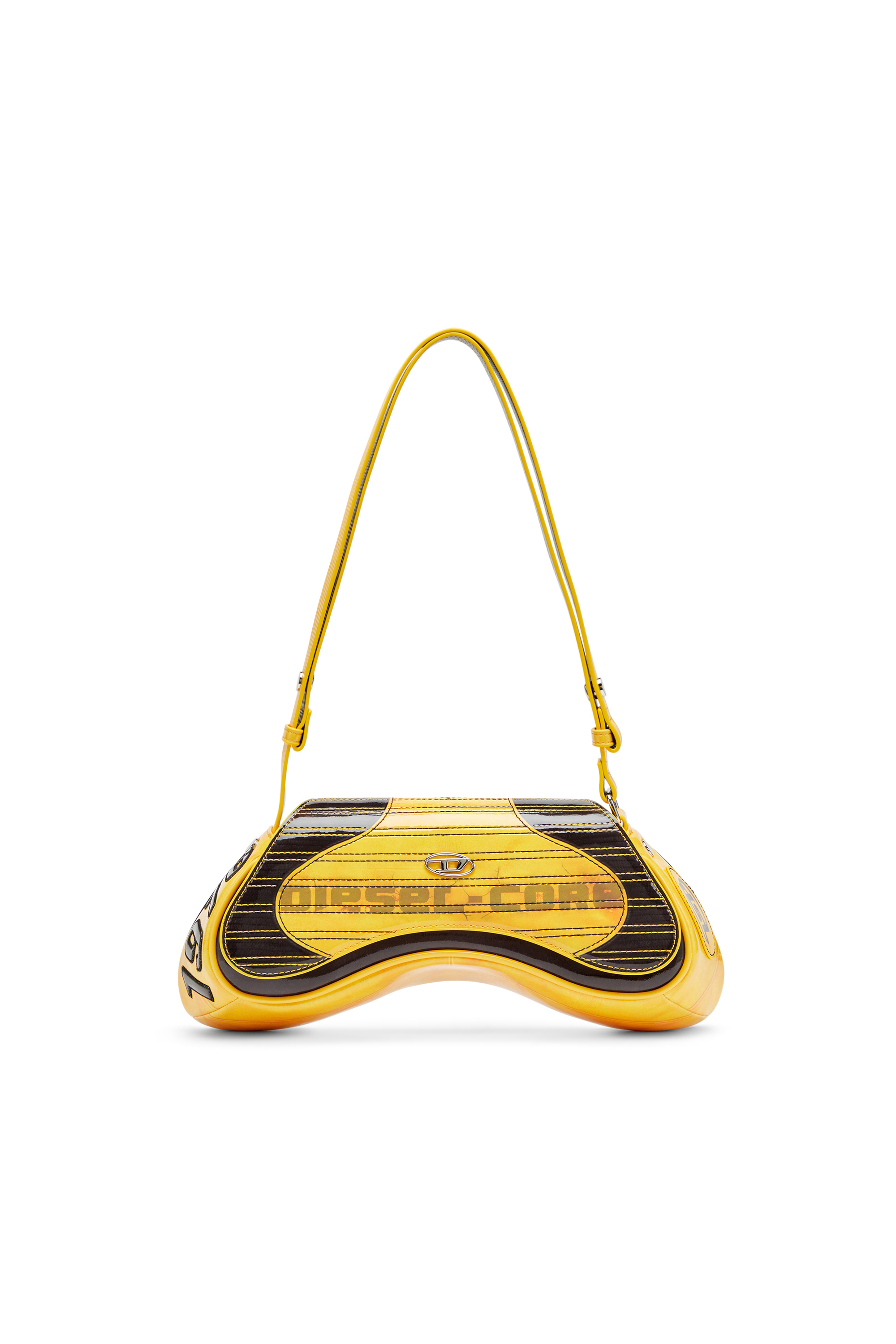 Diesel - PLAY CROSSBODY, Sac en bandoulière brillant avec éléments de motard Femme in Jaune - 1